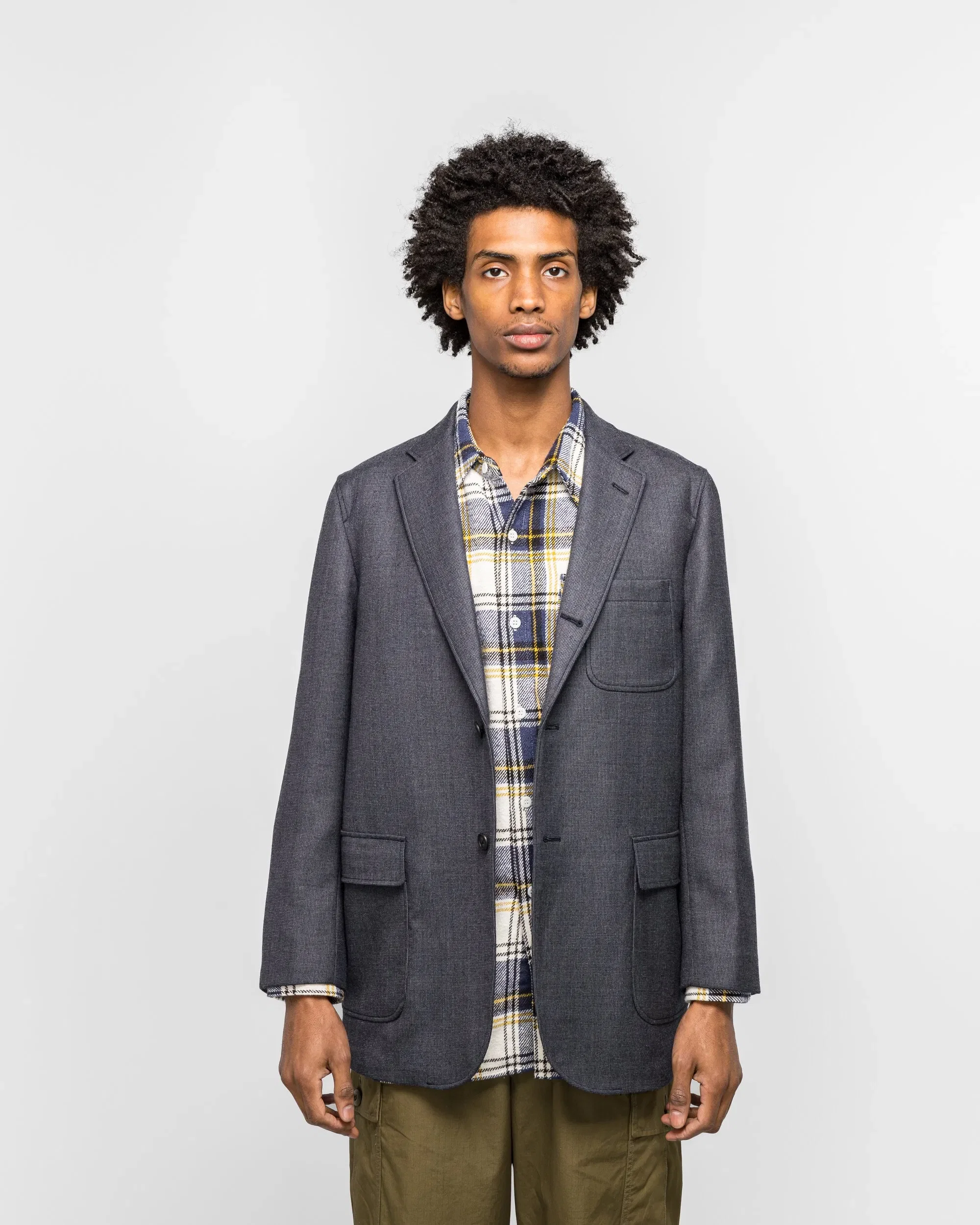 BEAMS PLUS 3B Blazer Box-Fit Wool Double Weave - Navy