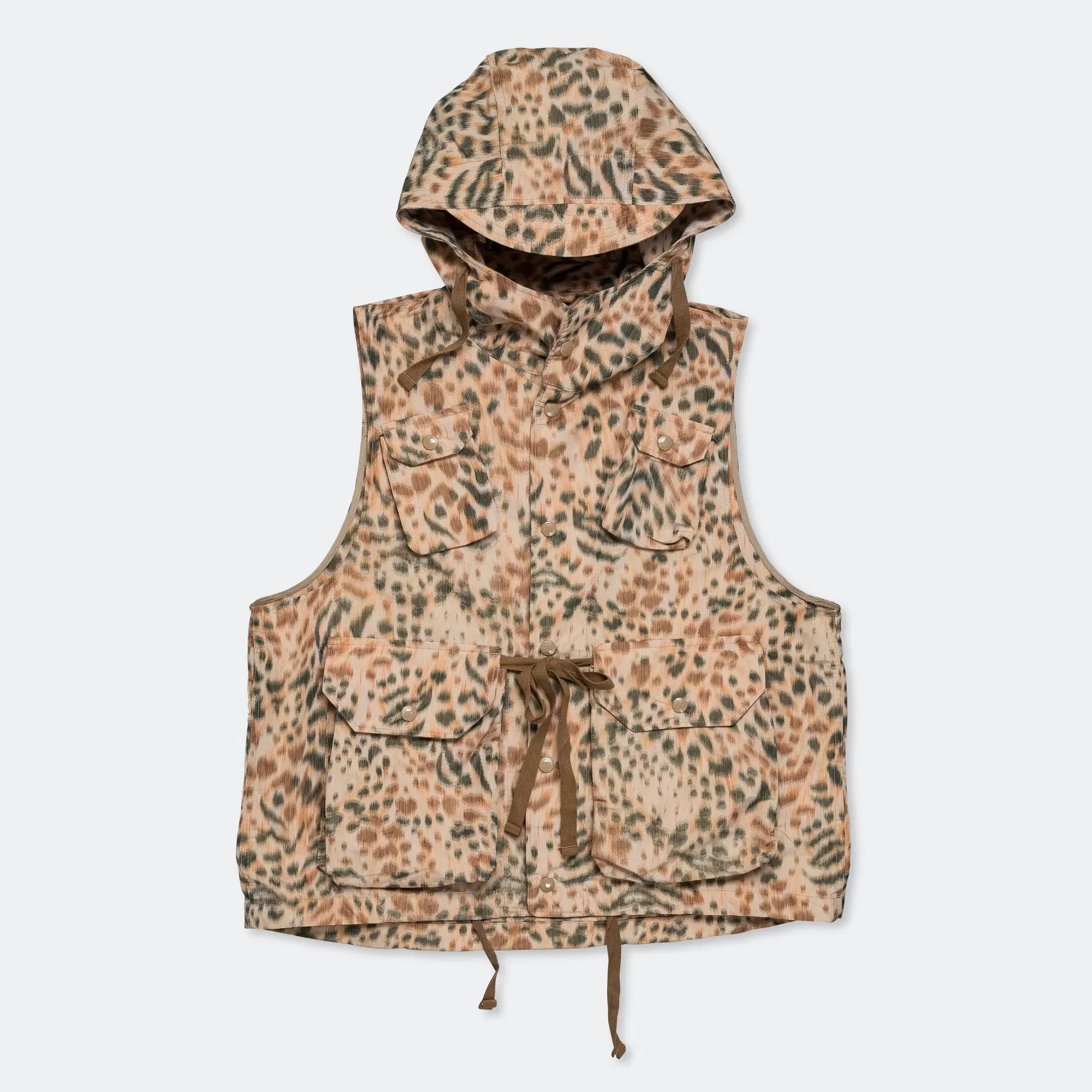 Engineered Garments Field Vest - Brown Poly Leopard Print