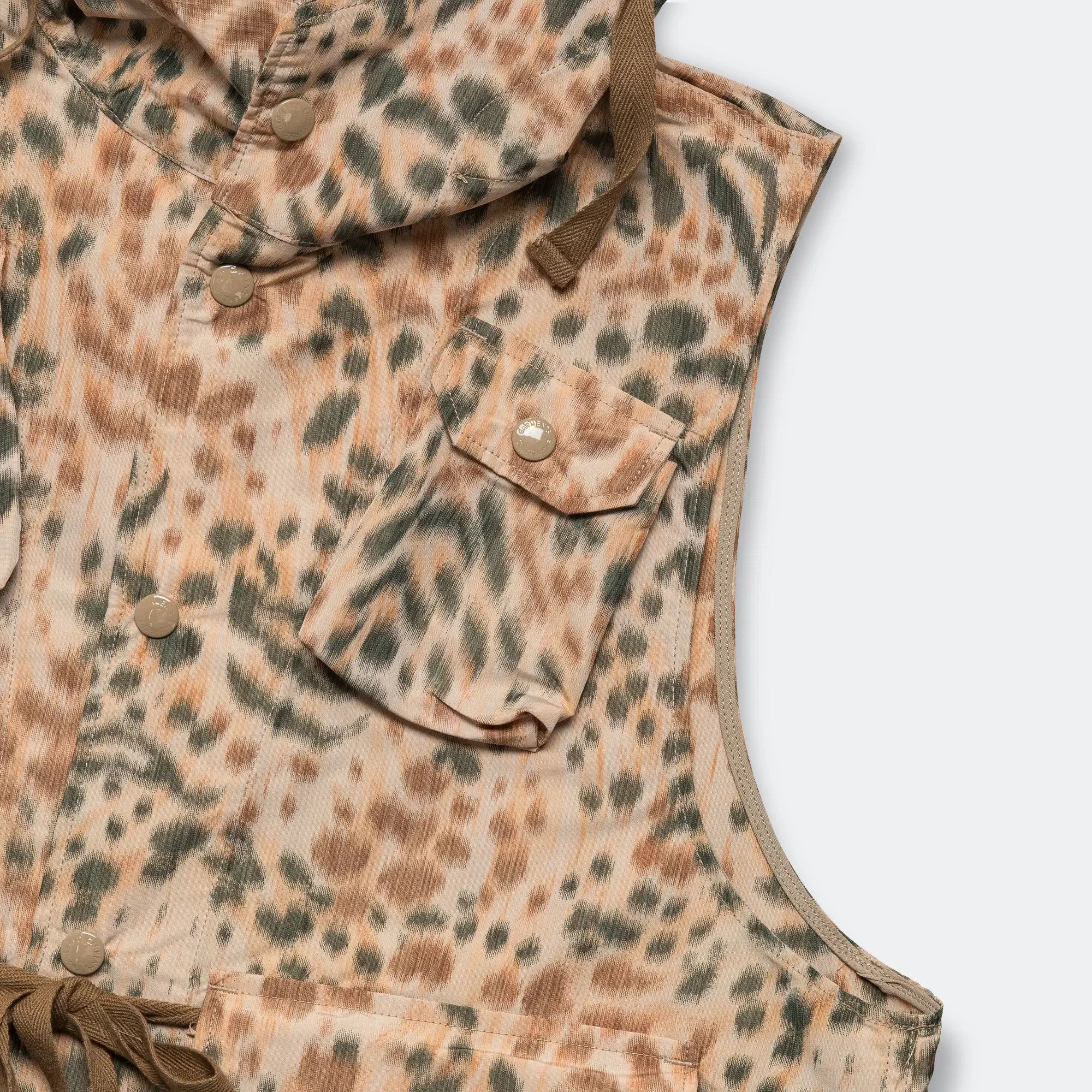 Engineered Garments Field Vest - Brown Poly Leopard Print