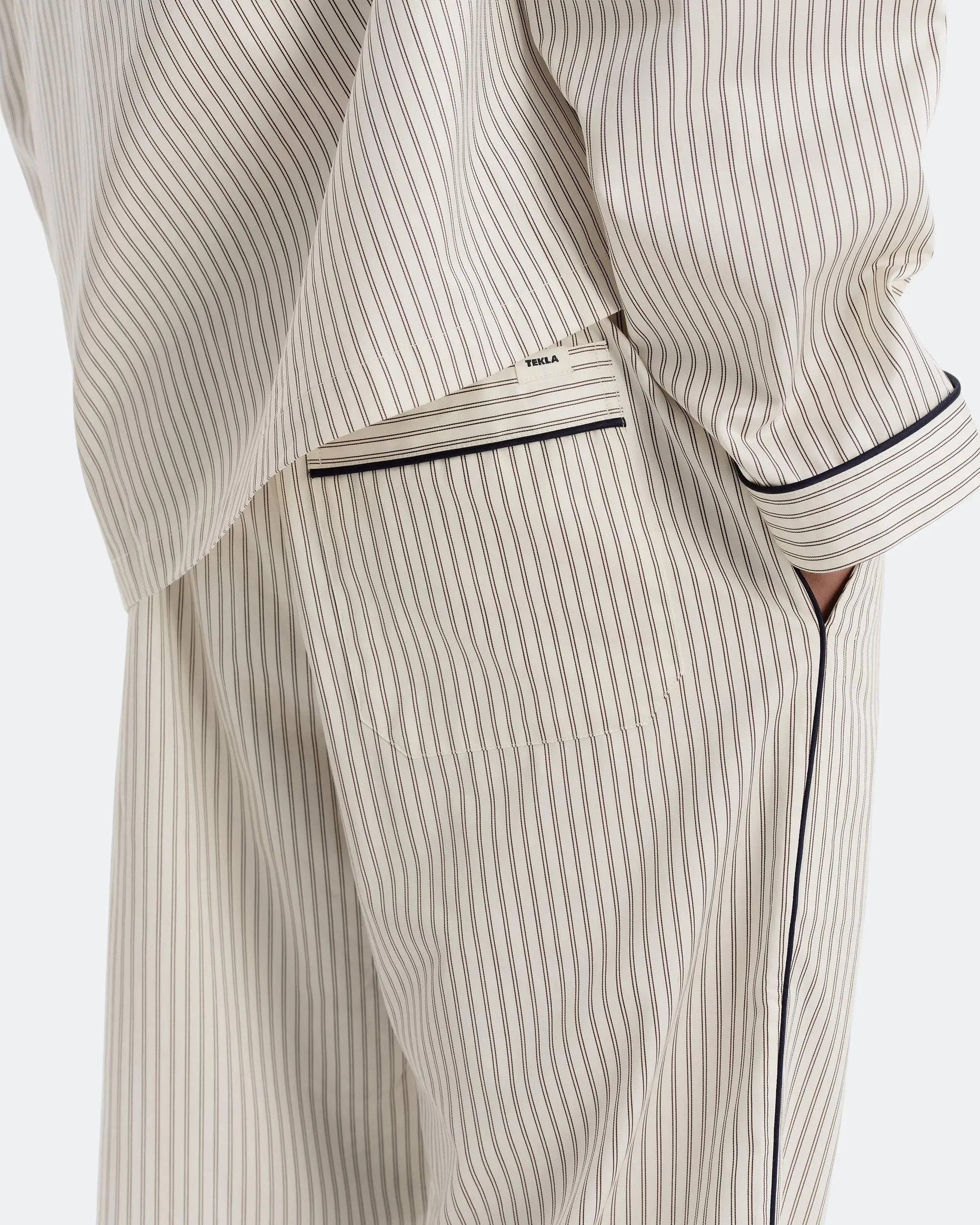 TEKLA Sateen Pyjama Pant - Brown Pin Stripes