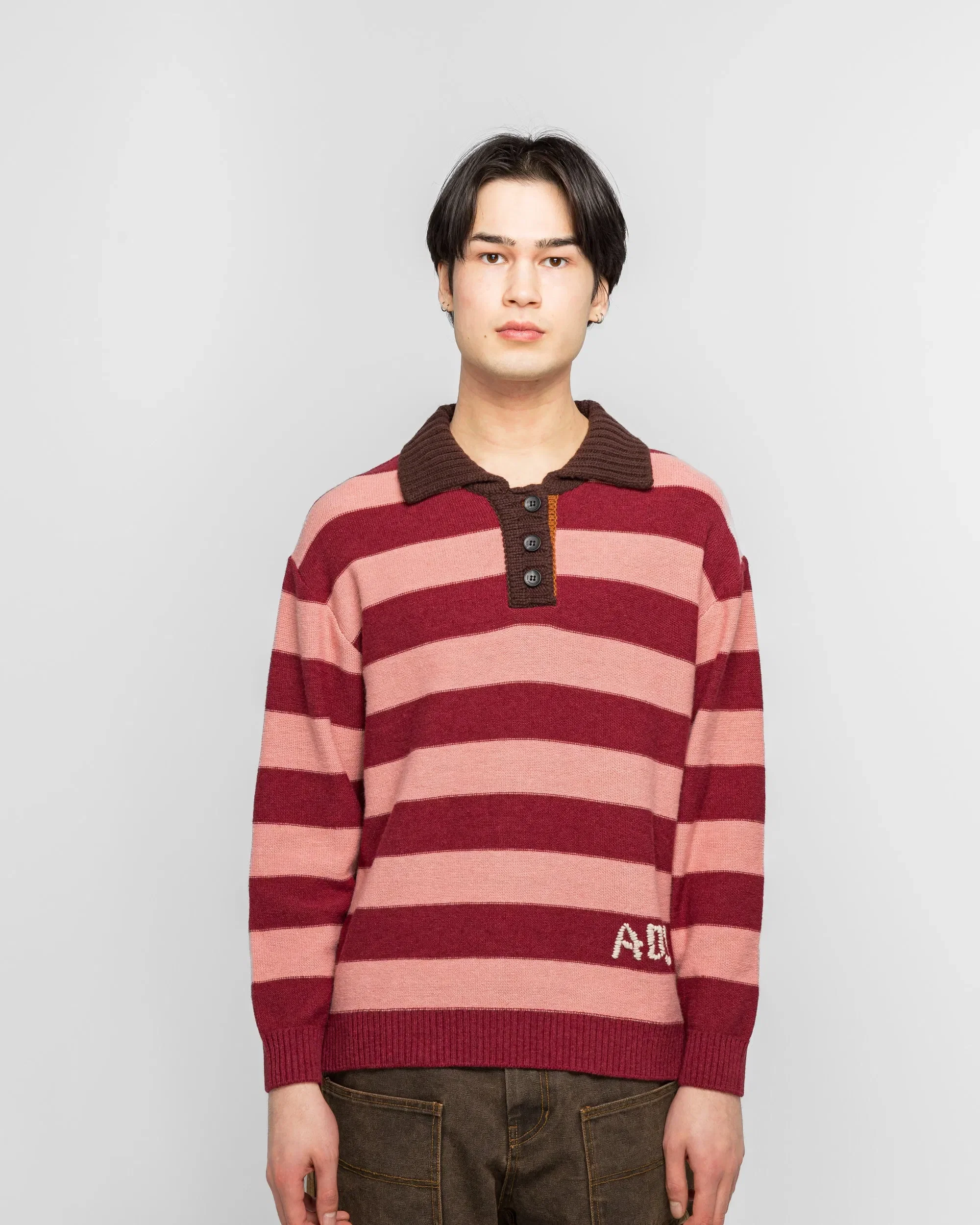 Andersson Bell Loose-Fit Stripe Collar Sweater - Pink/Red White