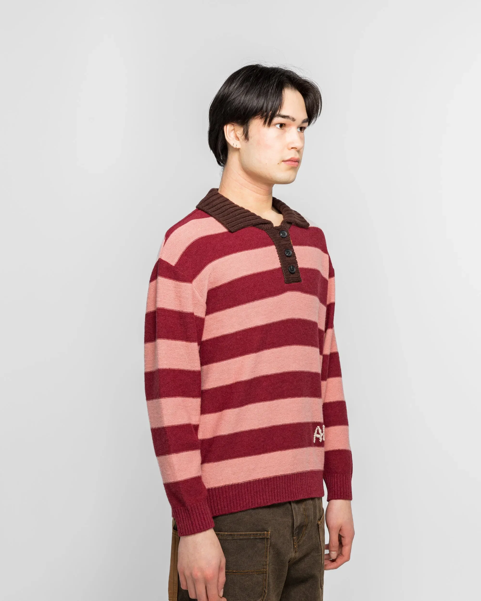 Andersson Bell Loose-Fit Stripe Collar Sweater - Pink/Red White