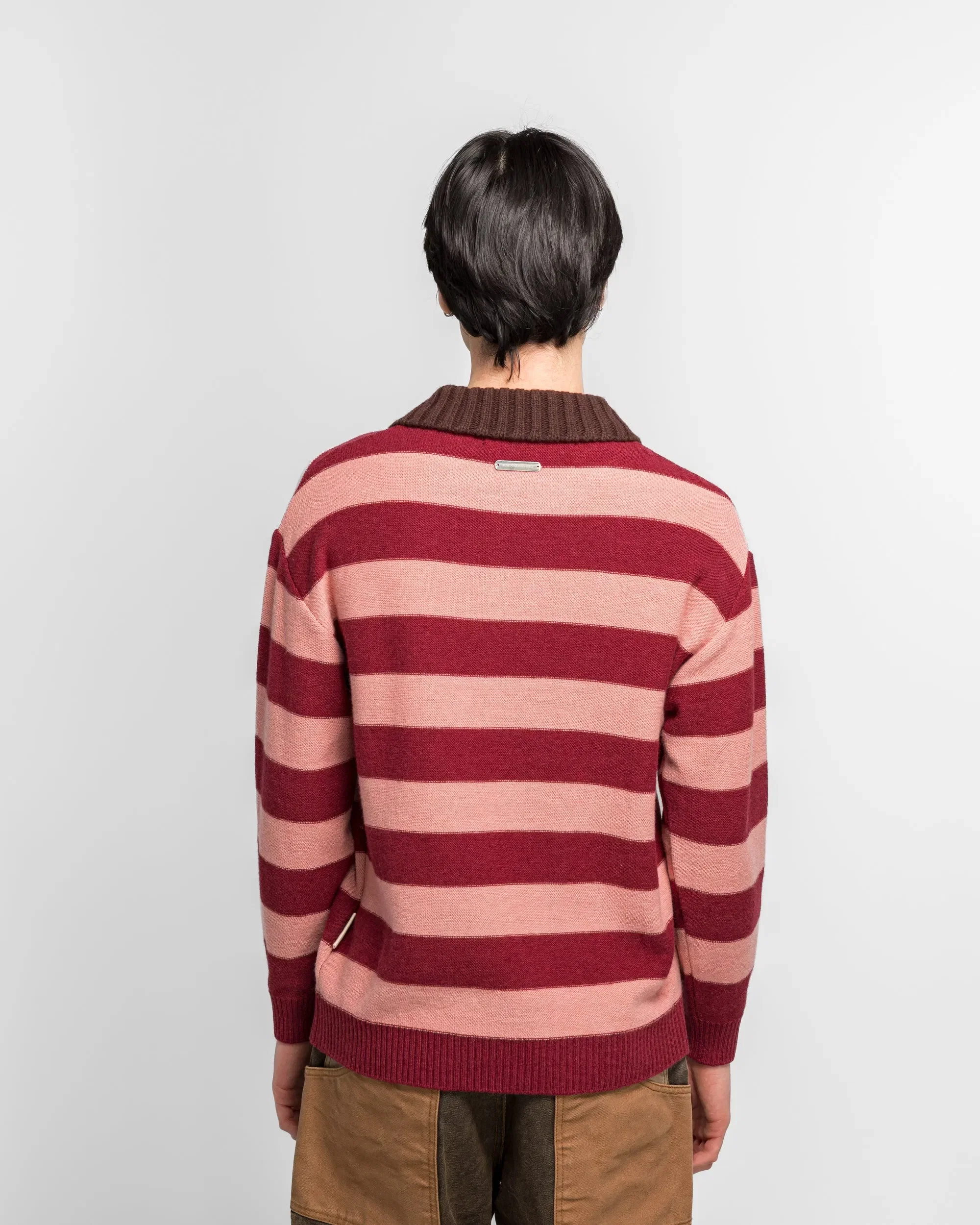 Andersson Bell Loose-Fit Stripe Collar Sweater - Pink/Red White