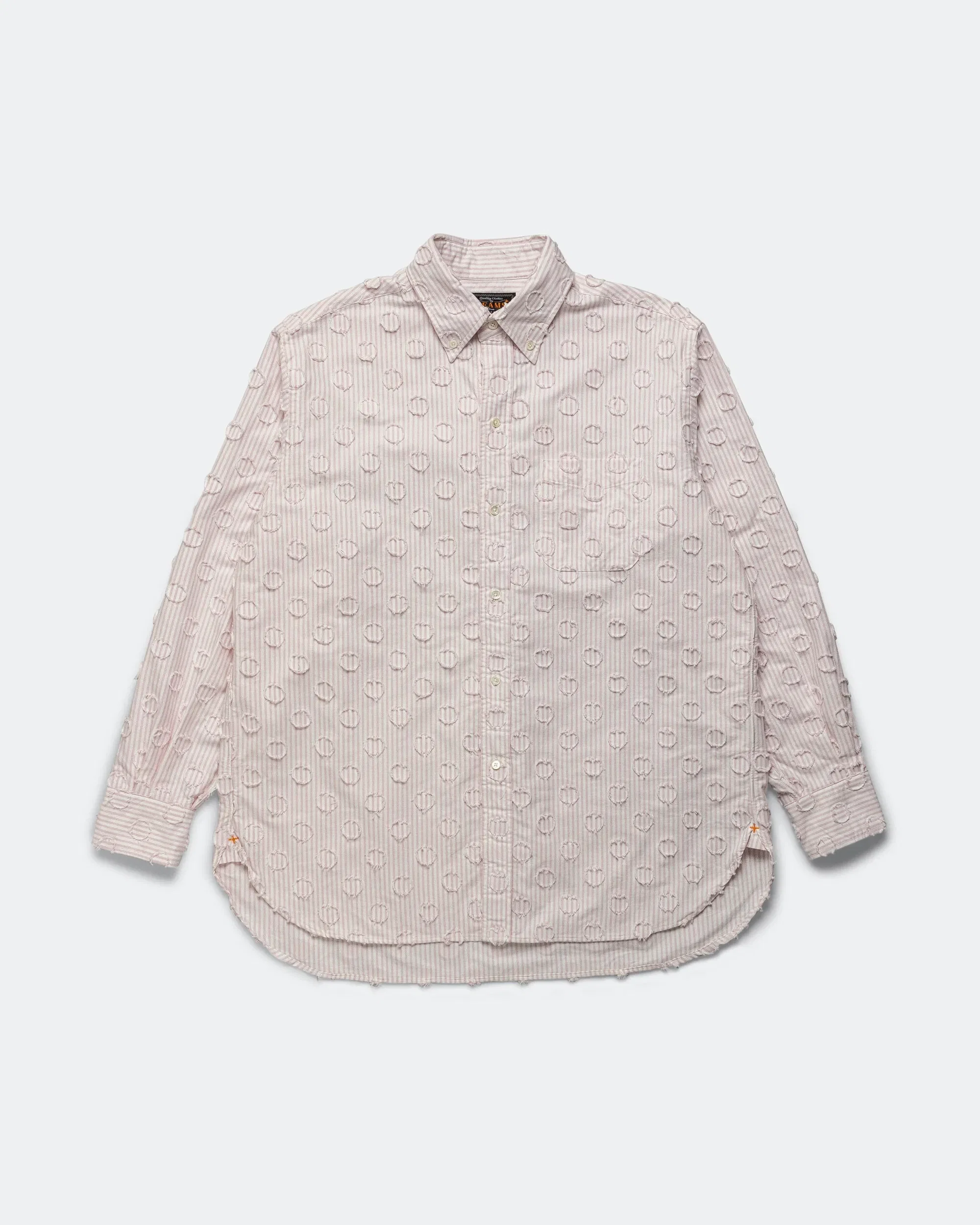 BEAMS PLUS B.D. Burnout Dot Candy Stripe Shirt - Pink Stripe