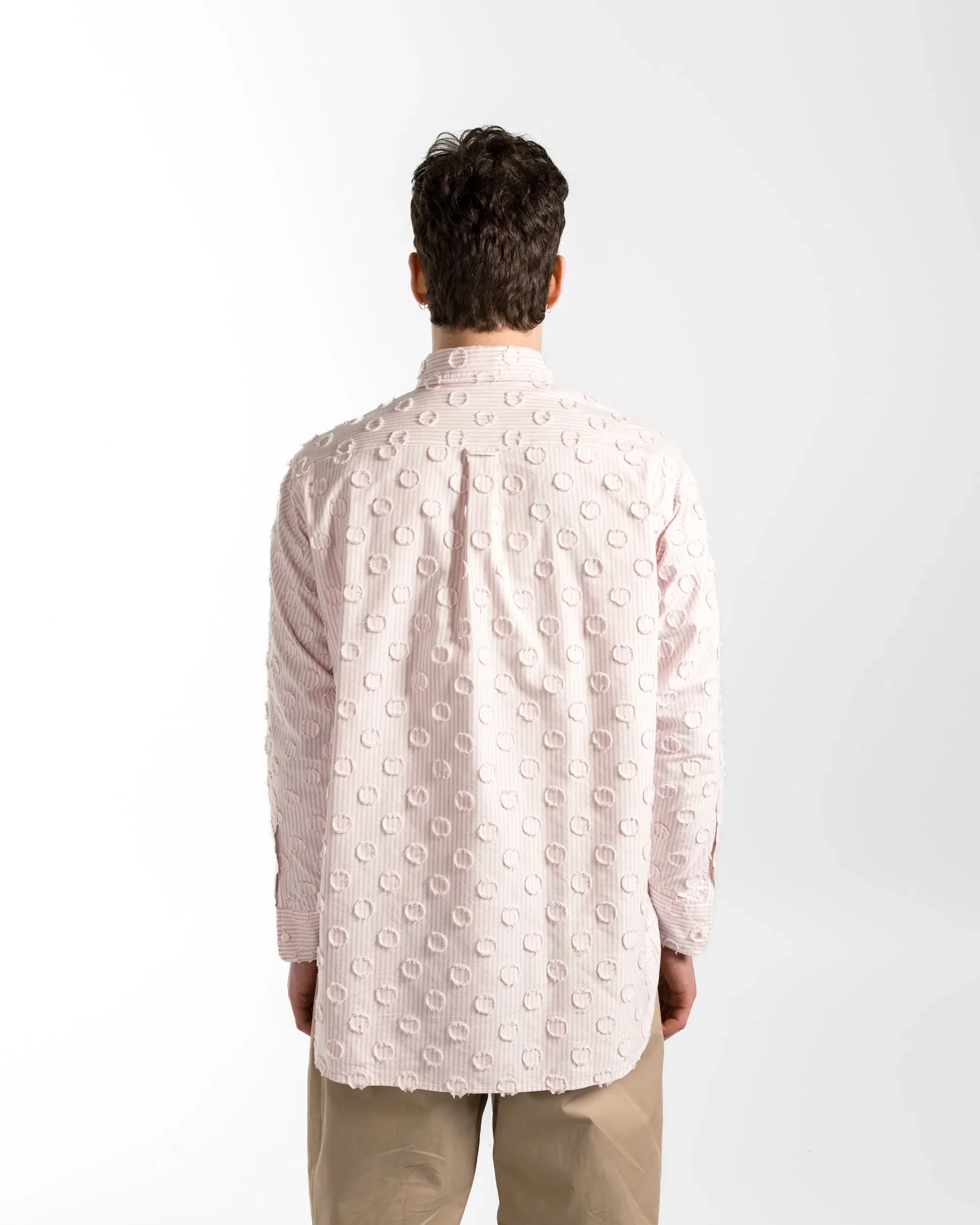 BEAMS PLUS B.D. Burnout Dot Candy Stripe Shirt - Pink Stripe