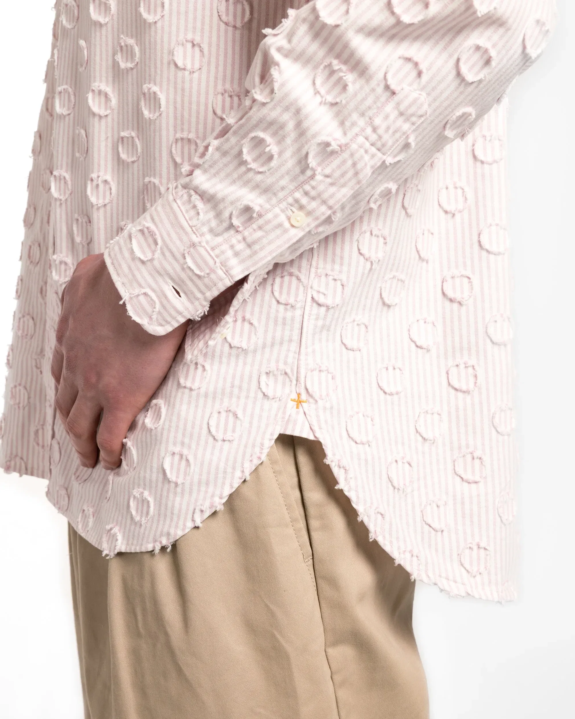 BEAMS PLUS B.D. Burnout Dot Candy Stripe Shirt - Pink Stripe