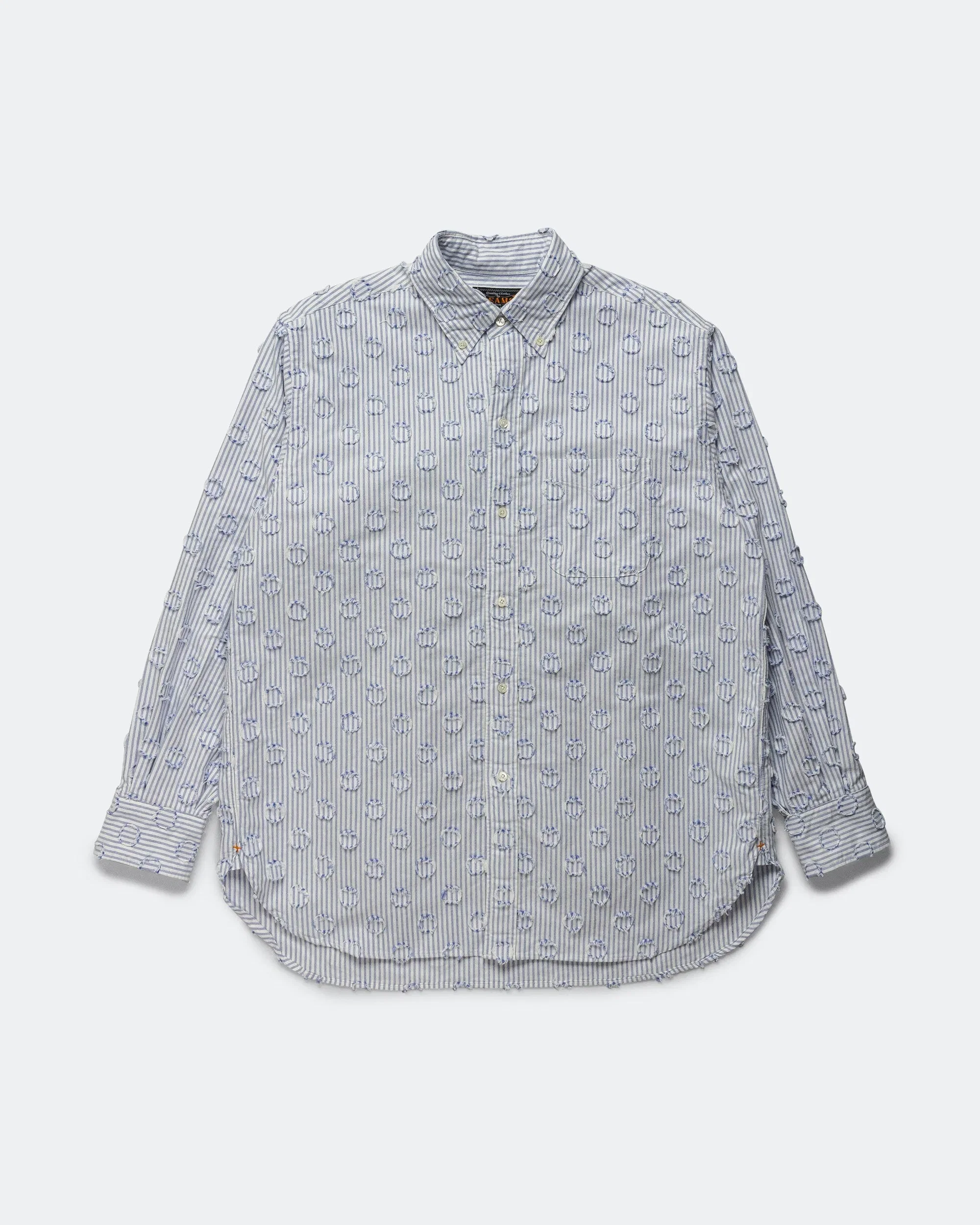 BEAMS PLUS B.D. Burnout Dot Candy Stripe Shirt - Blue Stripe
