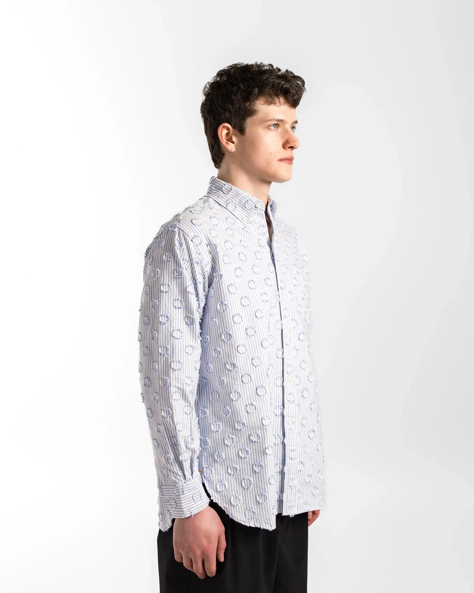 BEAMS PLUS B.D. Burnout Dot Candy Stripe Shirt - Blue Stripe