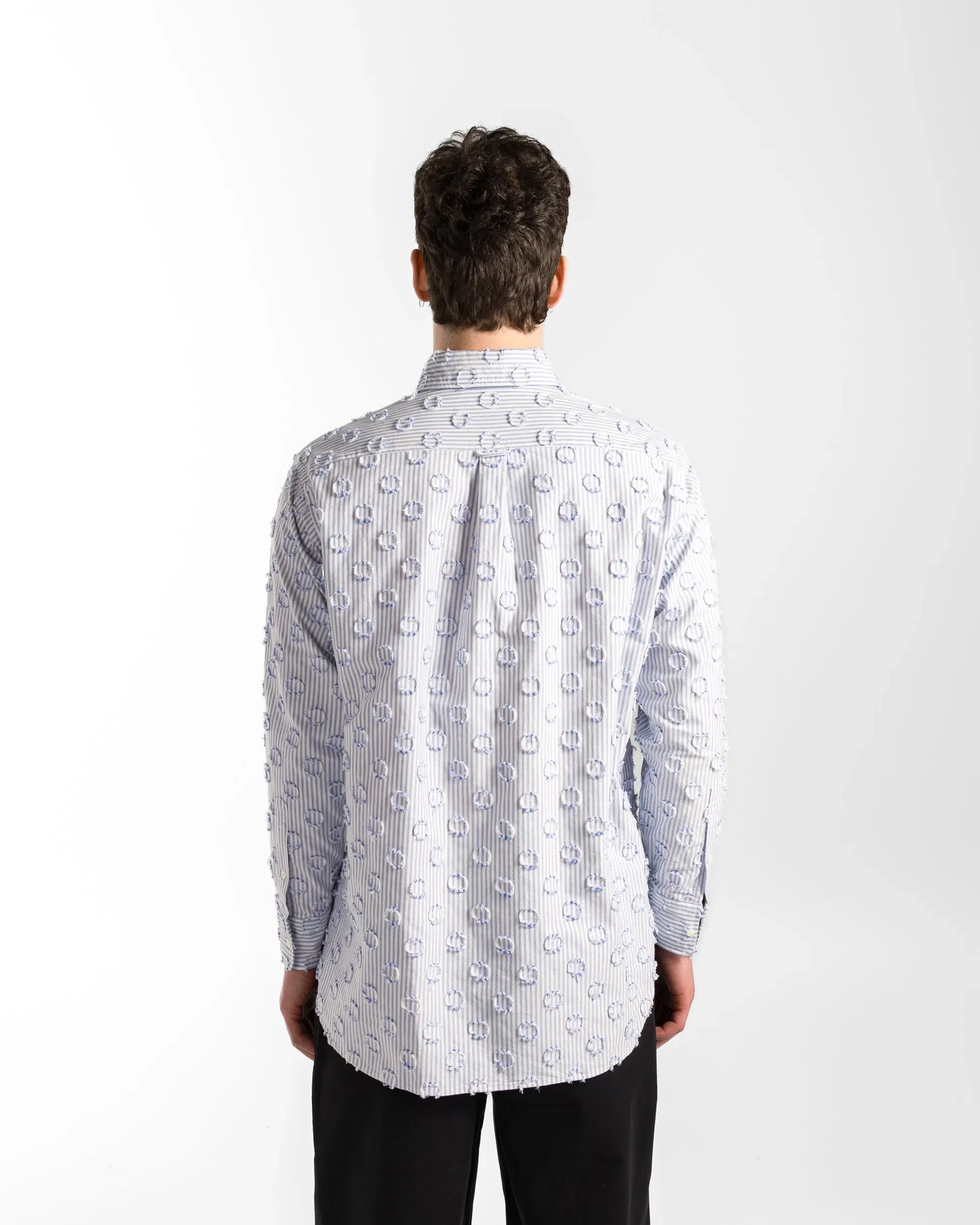 BEAMS PLUS B.D. Burnout Dot Candy Stripe Shirt - Blue Stripe