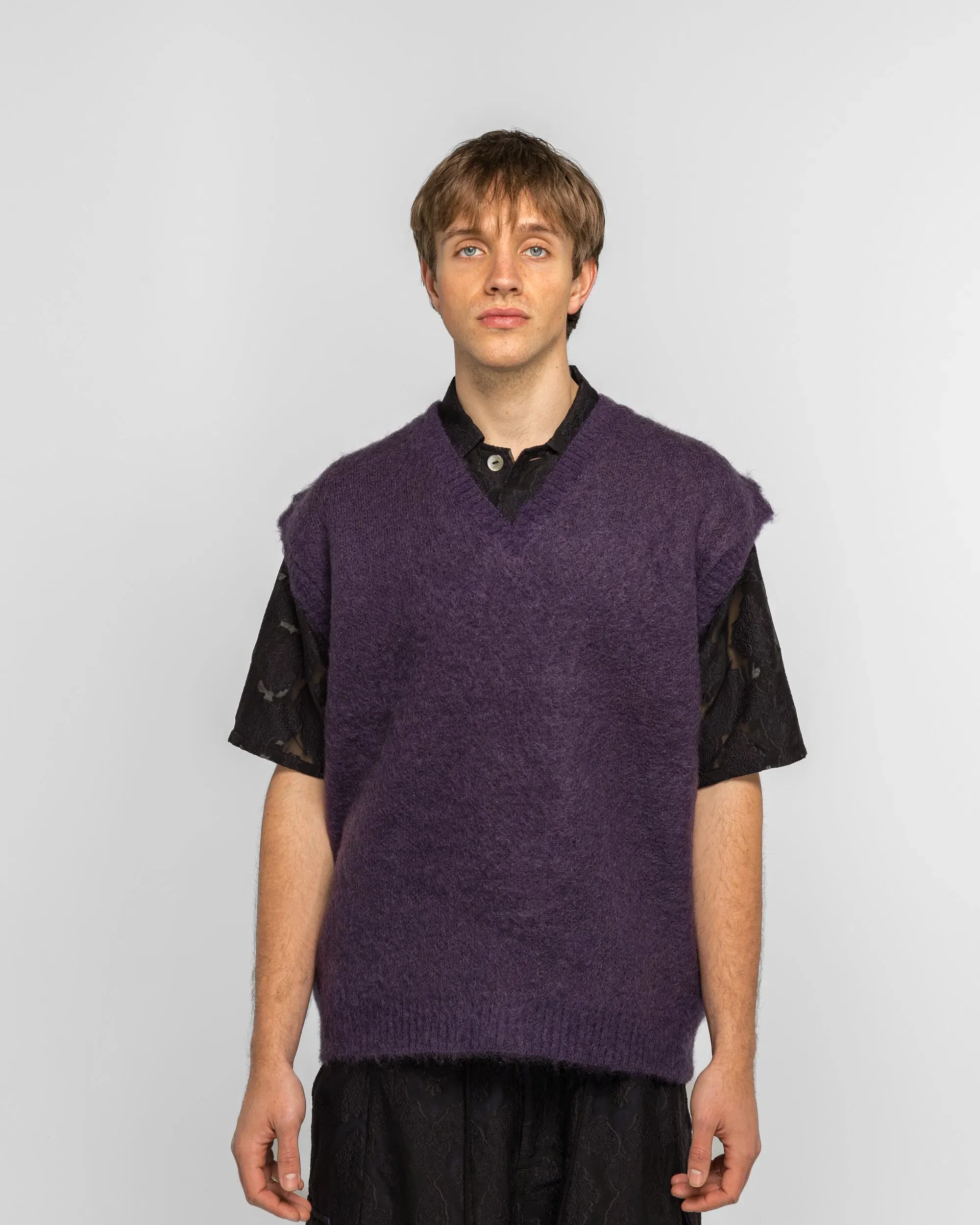 Needles Mohair Knit Vest - Purple Solid
