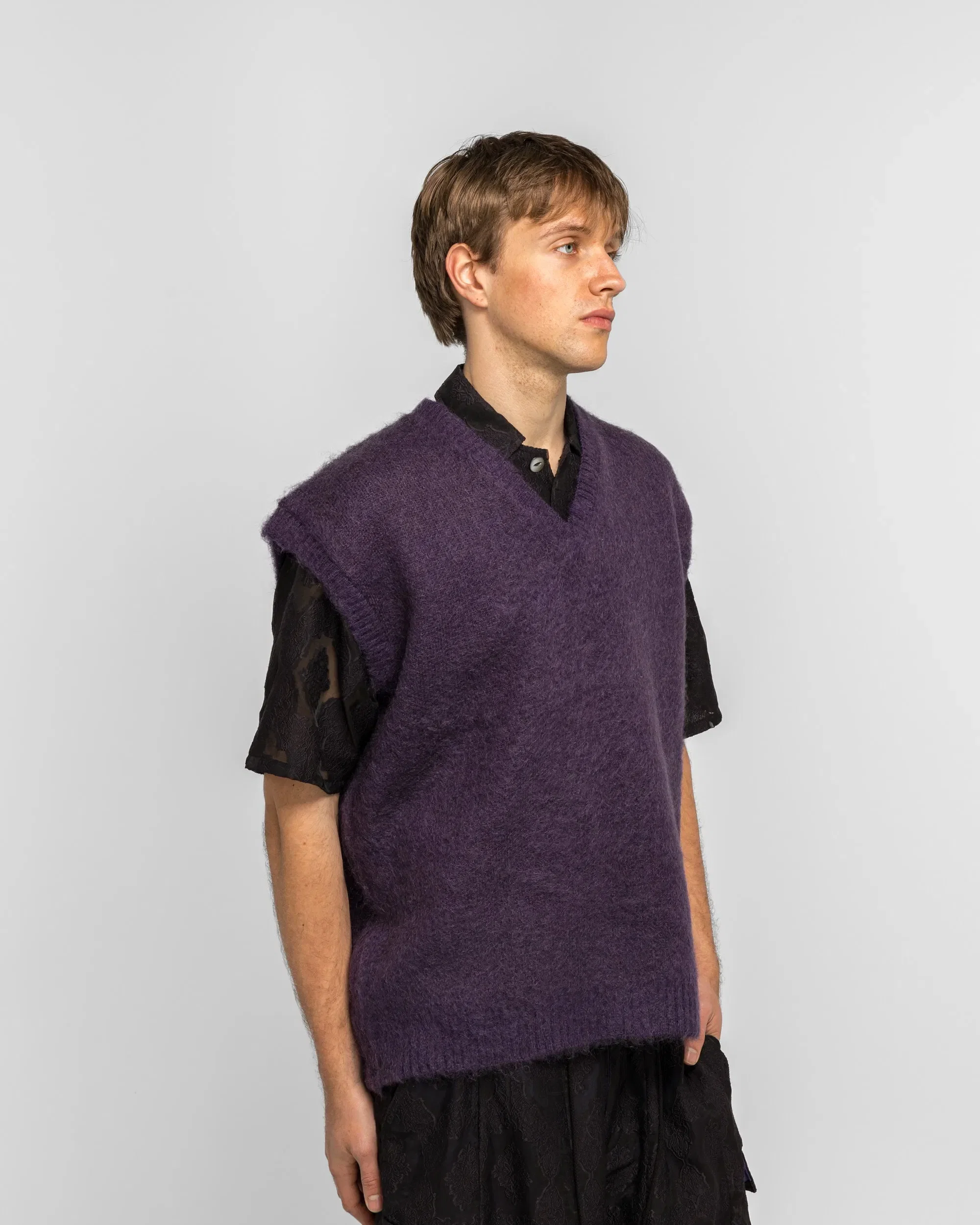 Needles Mohair Knit Vest - Purple Solid