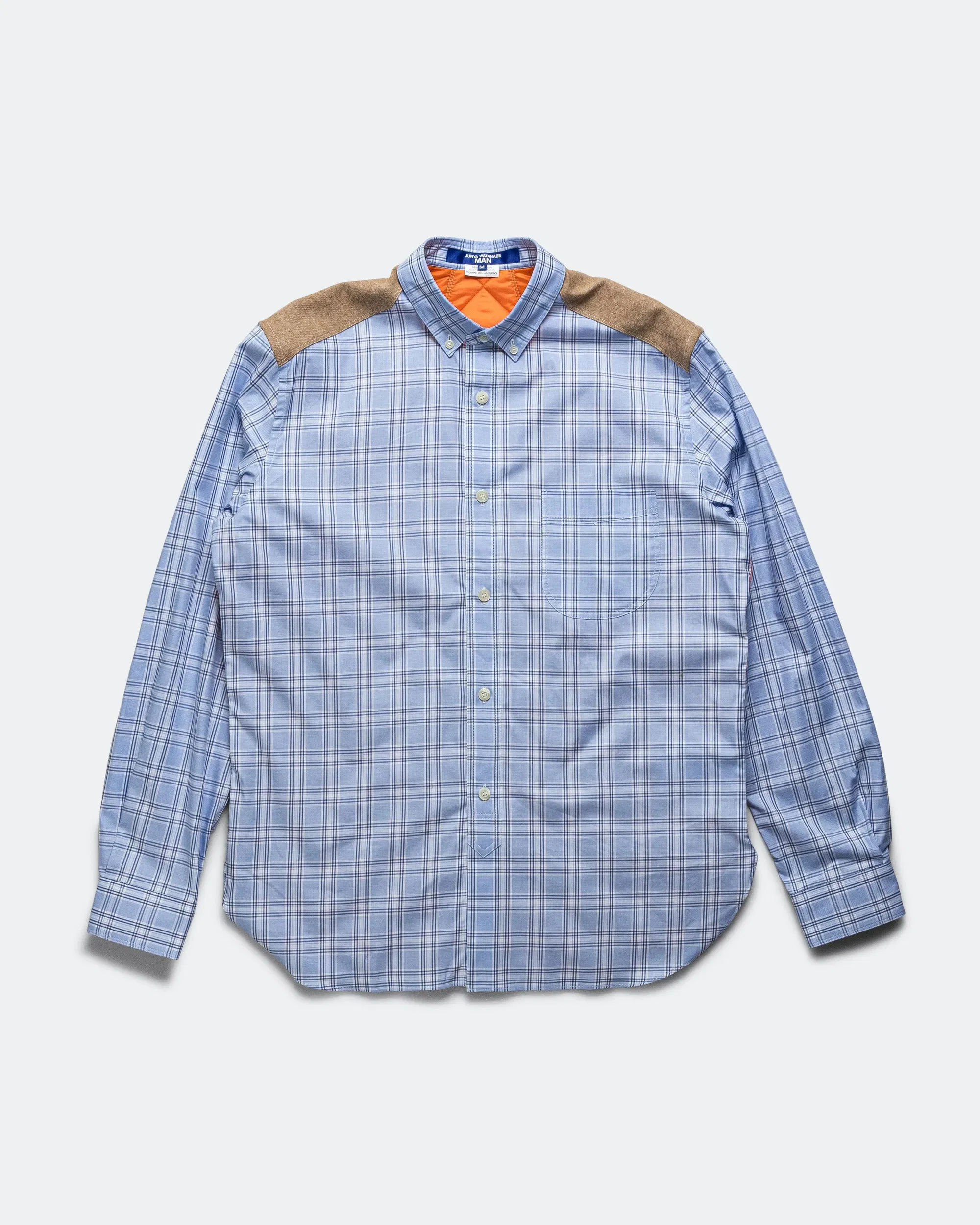Junya Watanabe MAN Cotton Check Nylon Quilting Shirt - Sax/Orange
