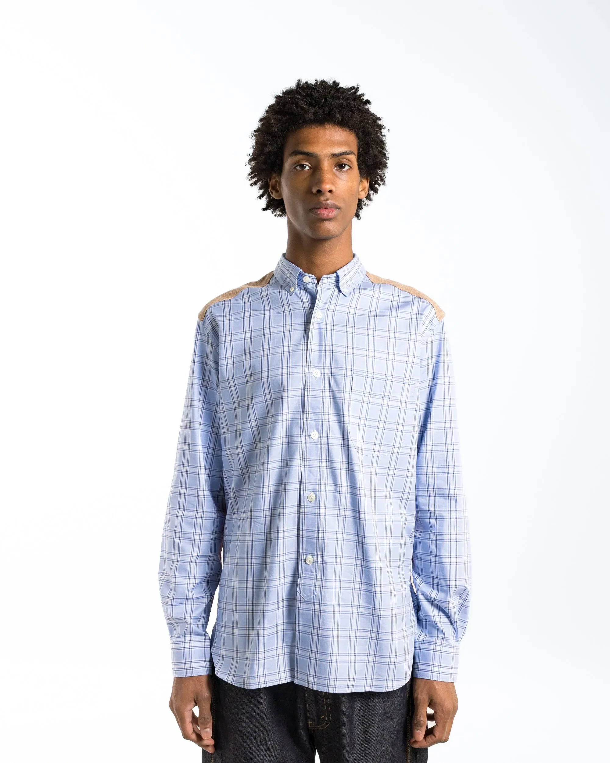 Junya Watanabe MAN Cotton Check Nylon Quilting Shirt - Sax/Orange