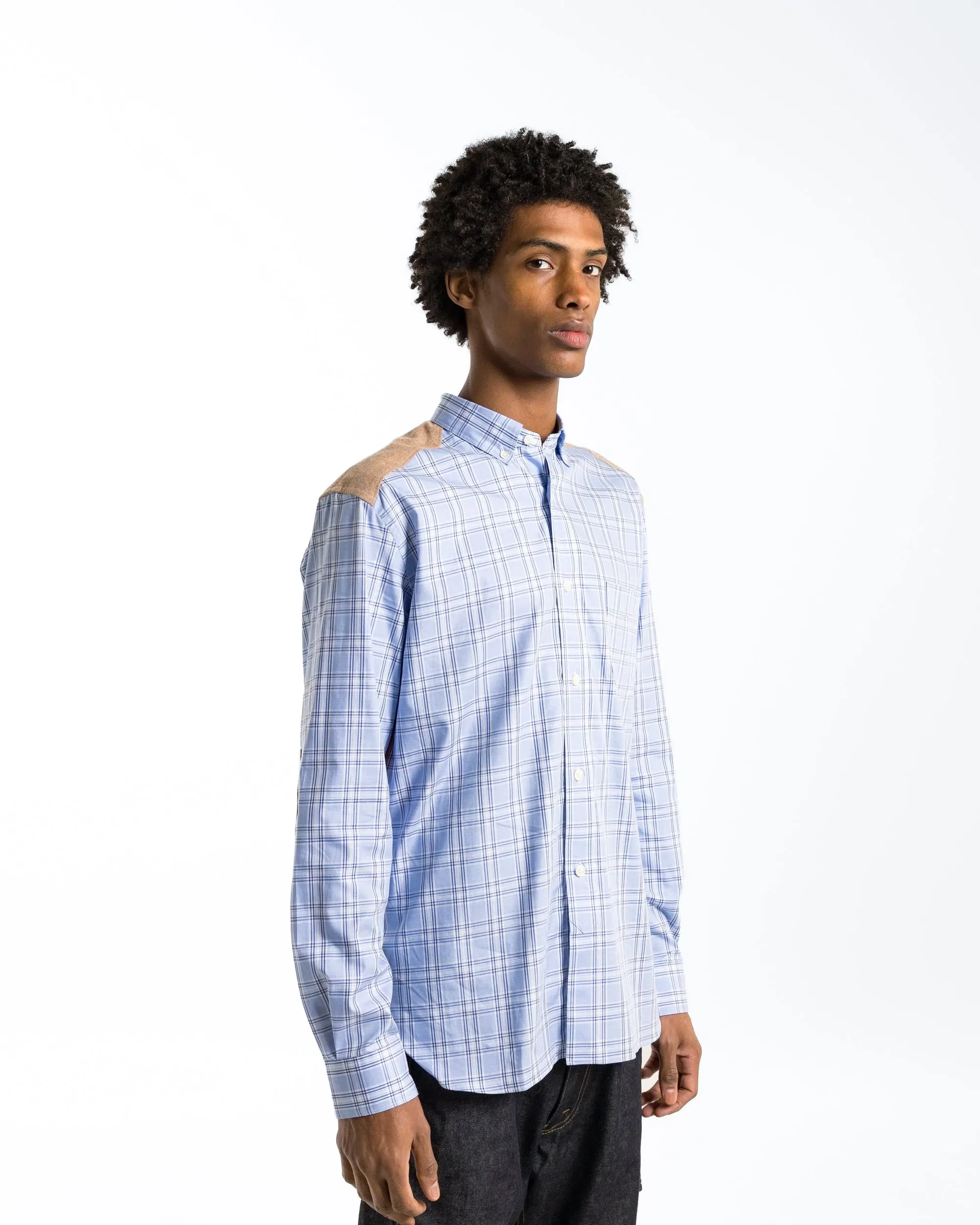 Junya Watanabe MAN Cotton Check Nylon Quilting Shirt - Sax/Orange
