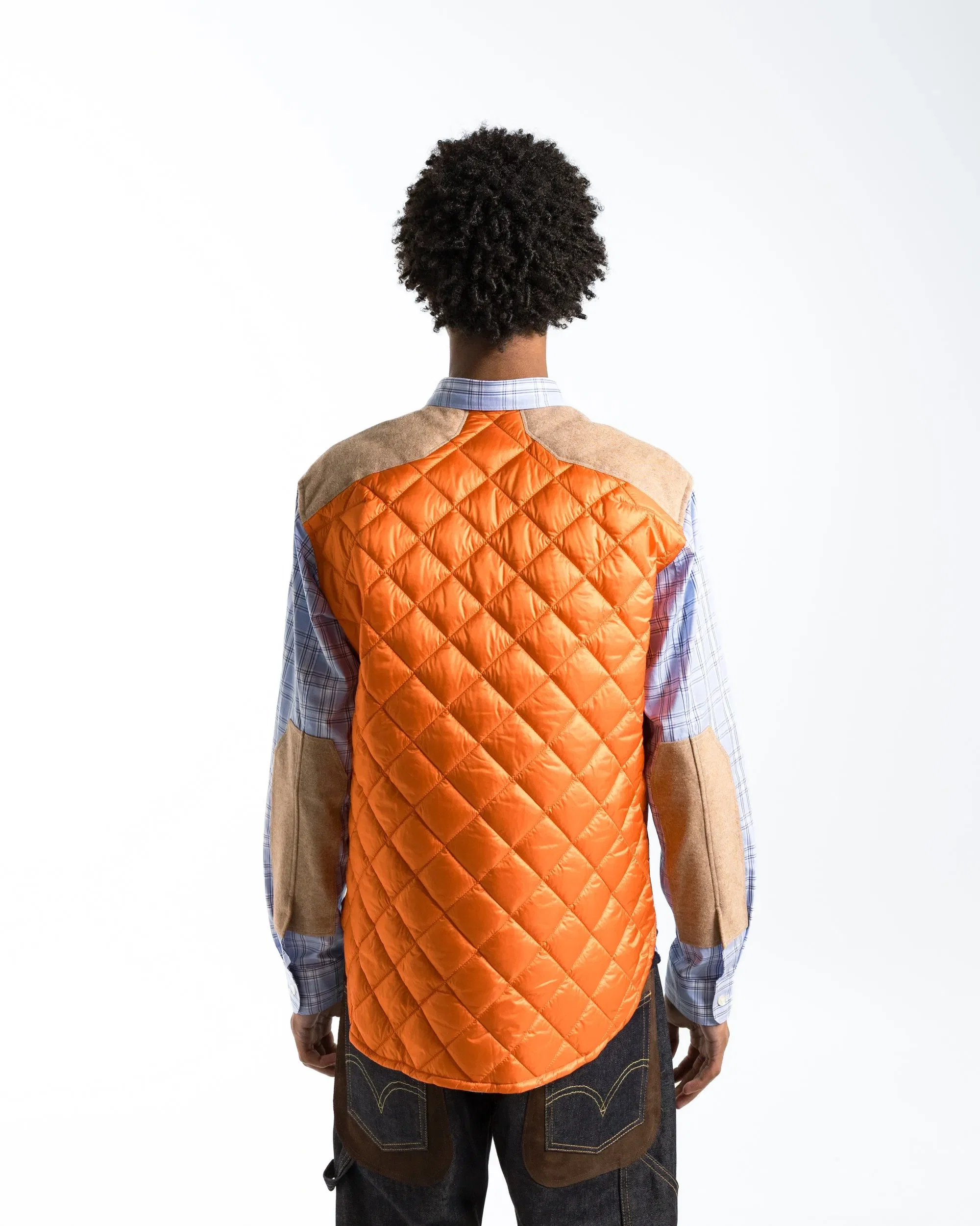Junya Watanabe MAN Cotton Check Nylon Quilting Shirt - Sax/Orange