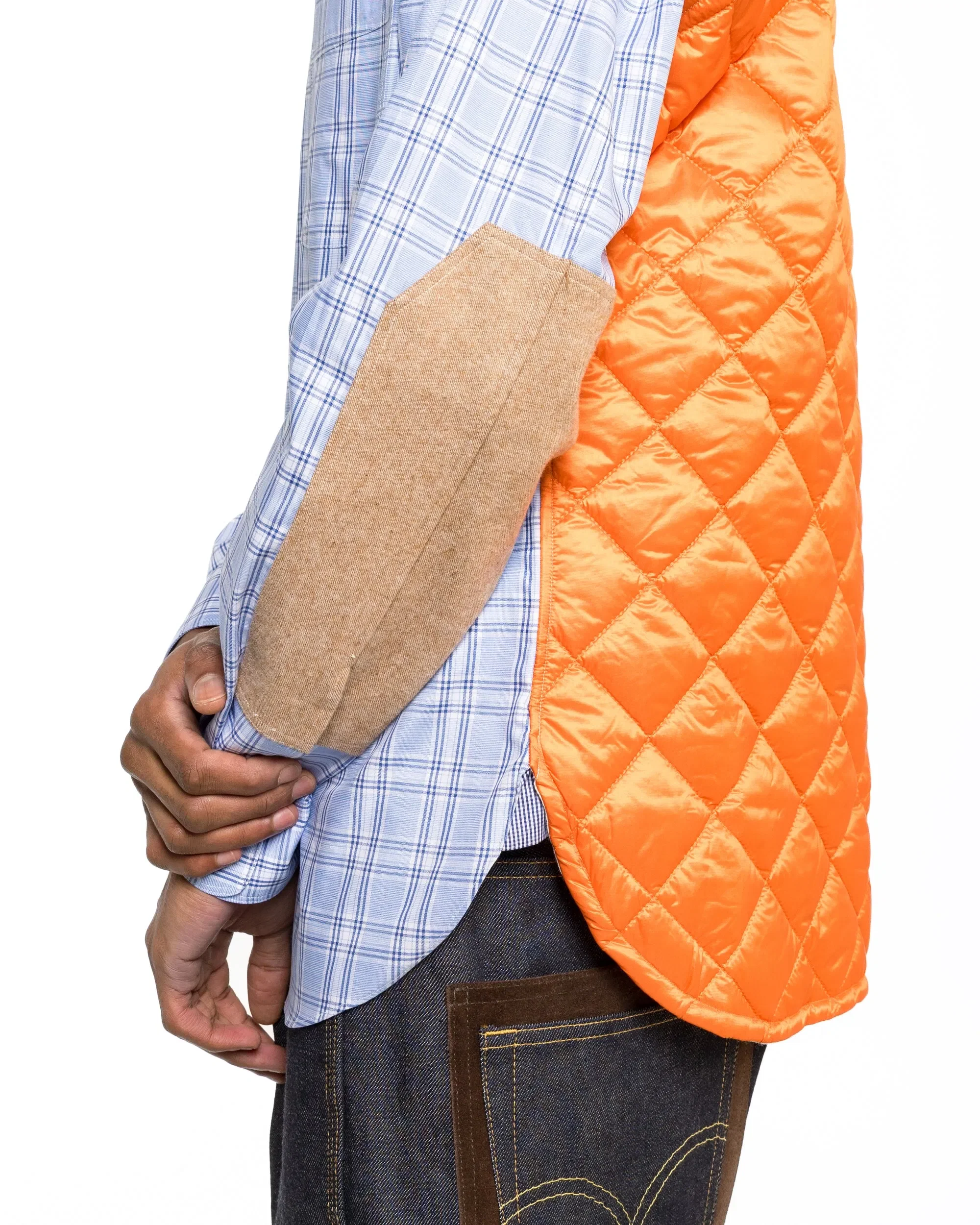 Junya Watanabe MAN Cotton Check Nylon Quilting Shirt - Sax/Orange