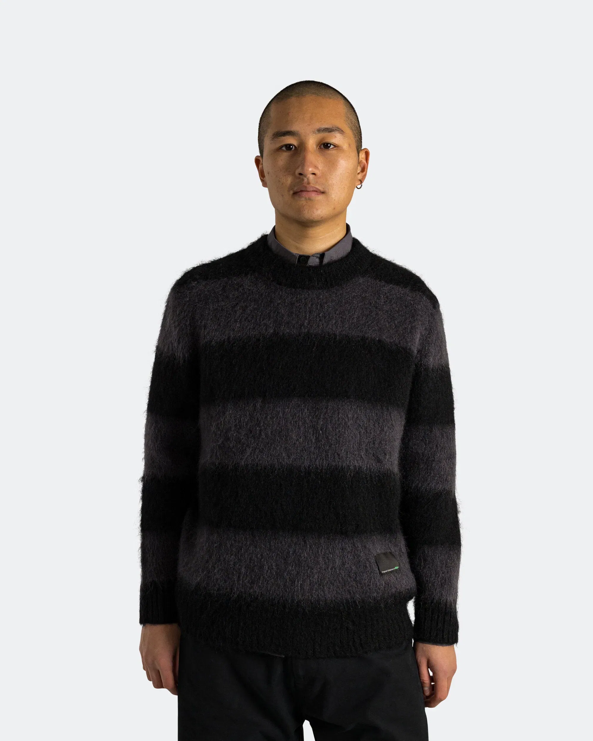 Observe Wool Mohair Stripe Knit Sweater x UP THERE - Black/Charcoal