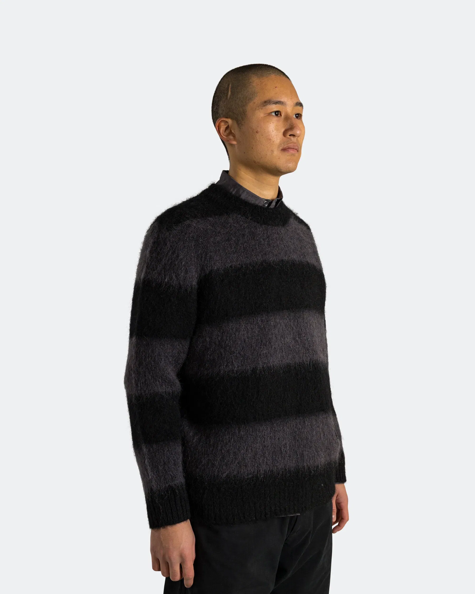 Observe Wool Mohair Stripe Knit Sweater x UP THERE - Black/Charcoal