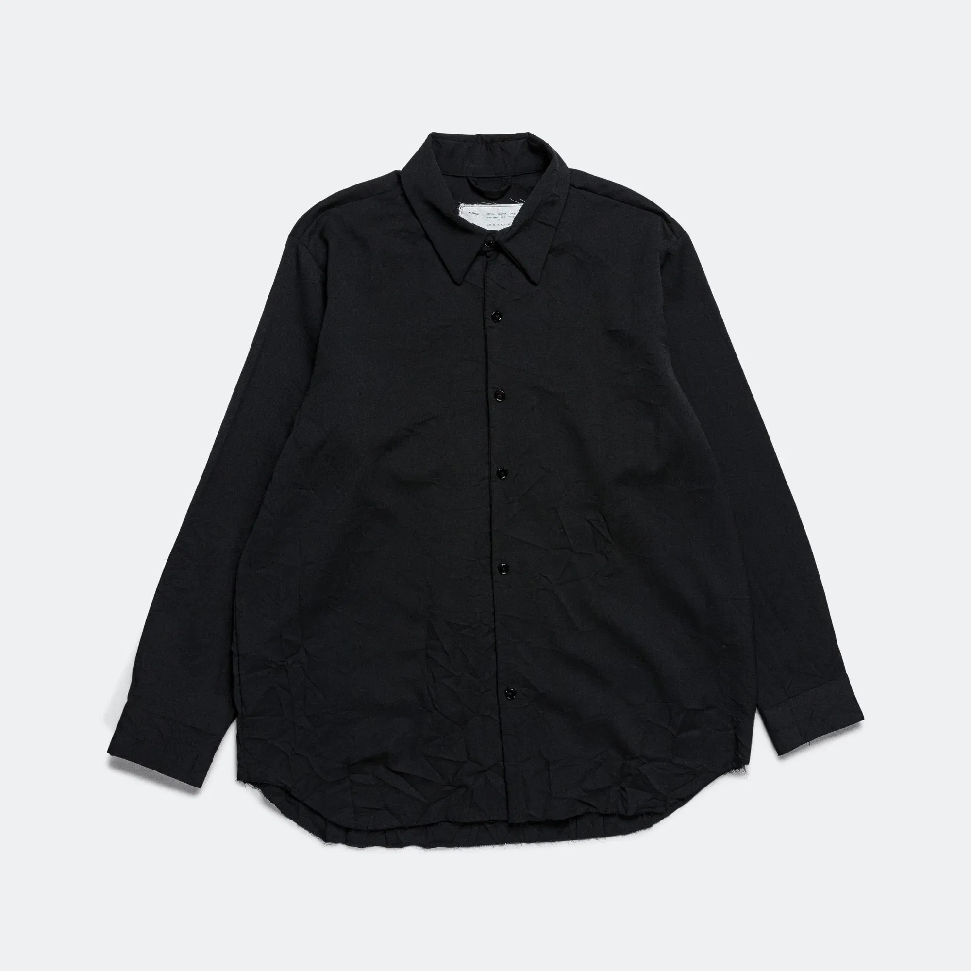 Camiel Fortgens Over Shirt - Black Wrinkled Wool Twill