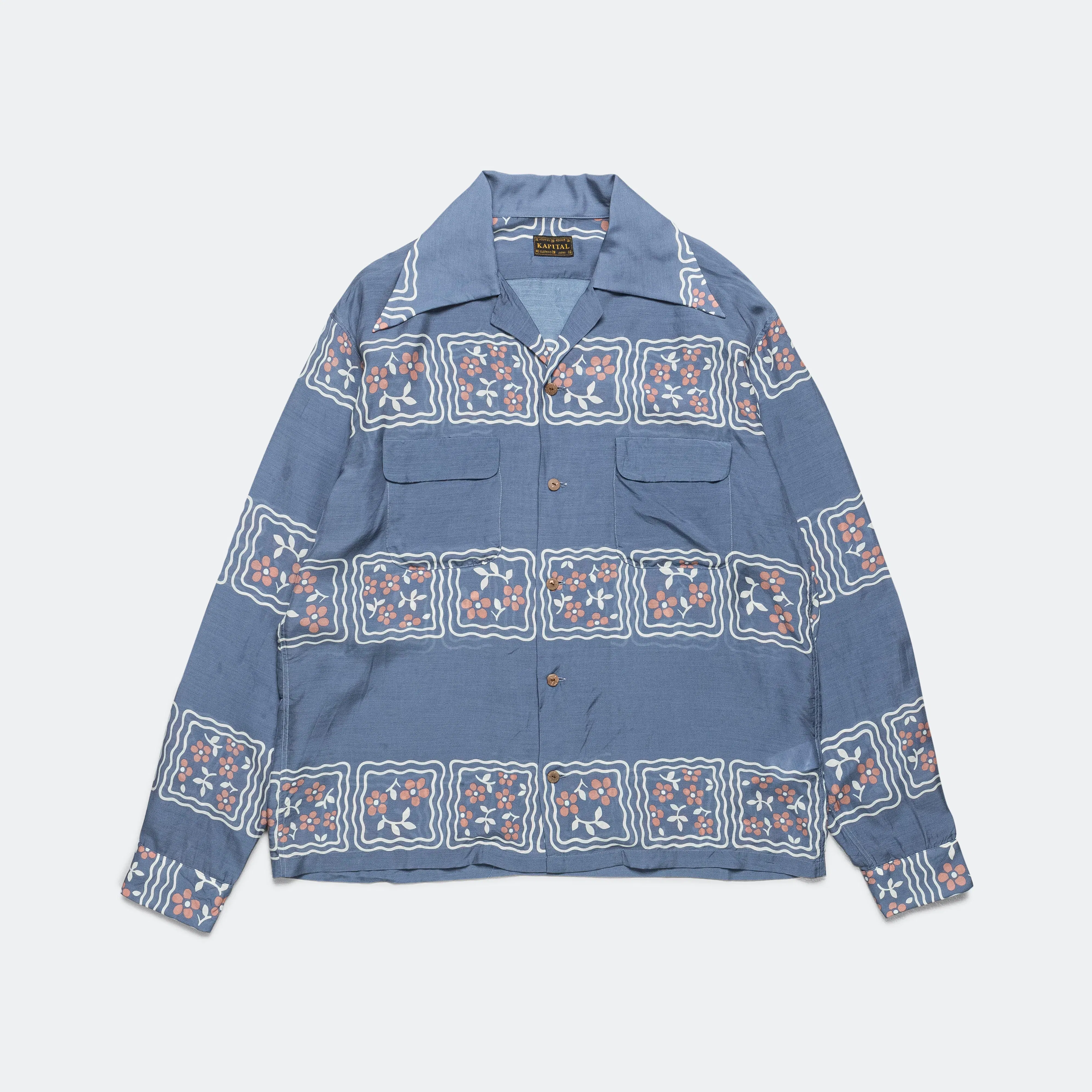 KAPITAL Silk Rayon COOKIE WRANGLE Collar Shirt - Blue
