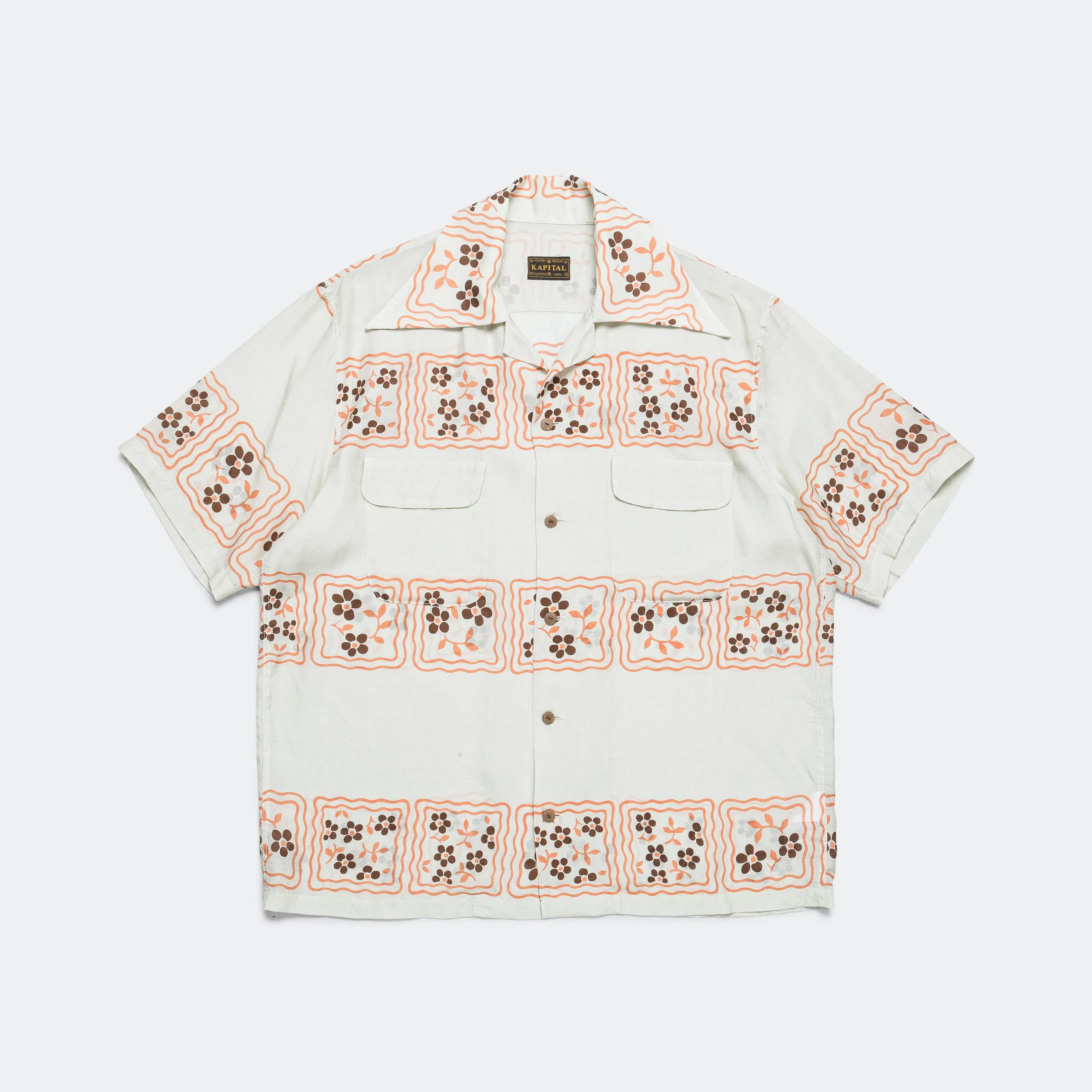 KAPITAL Silk Rayon COOKIE WRANGLE Collar Aloha Shirt - Ecru