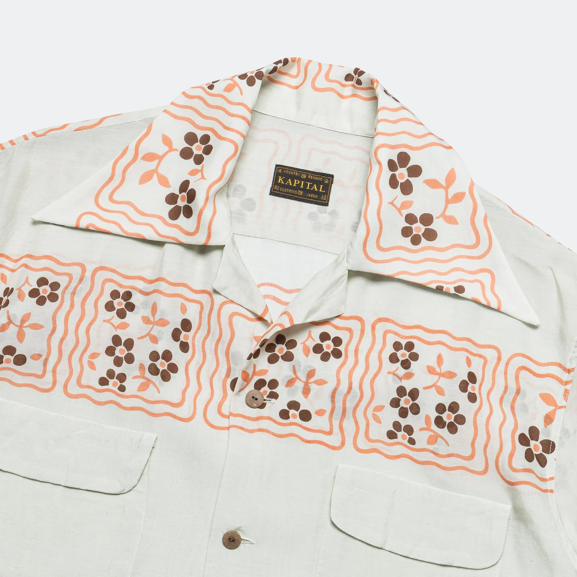 KAPITAL Silk Rayon COOKIE WRANGLE Collar Aloha Shirt - Ecru
