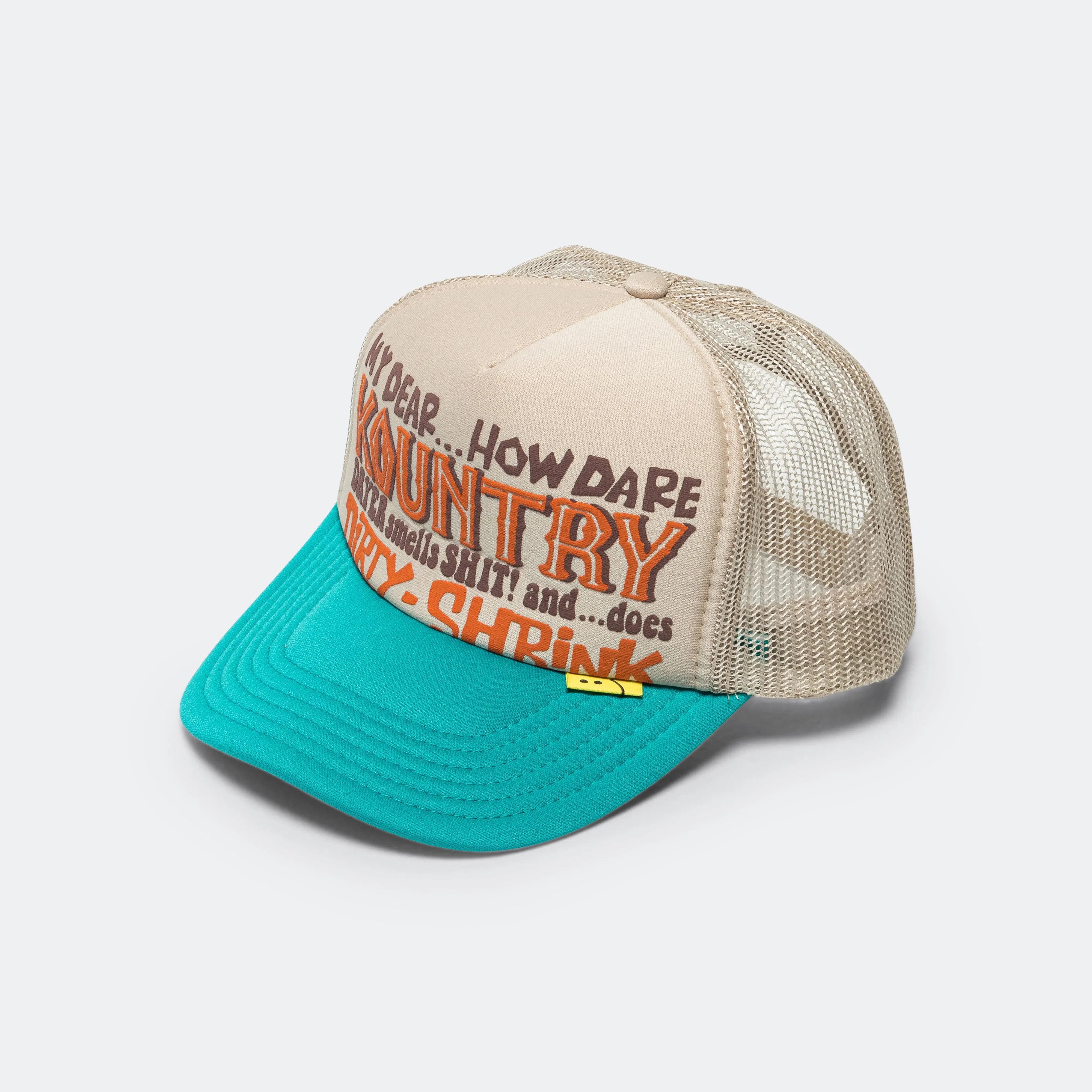 KAPITAL KOUNTRY DIRTY SHRINK Trucker CAP - Beige x Turquoise