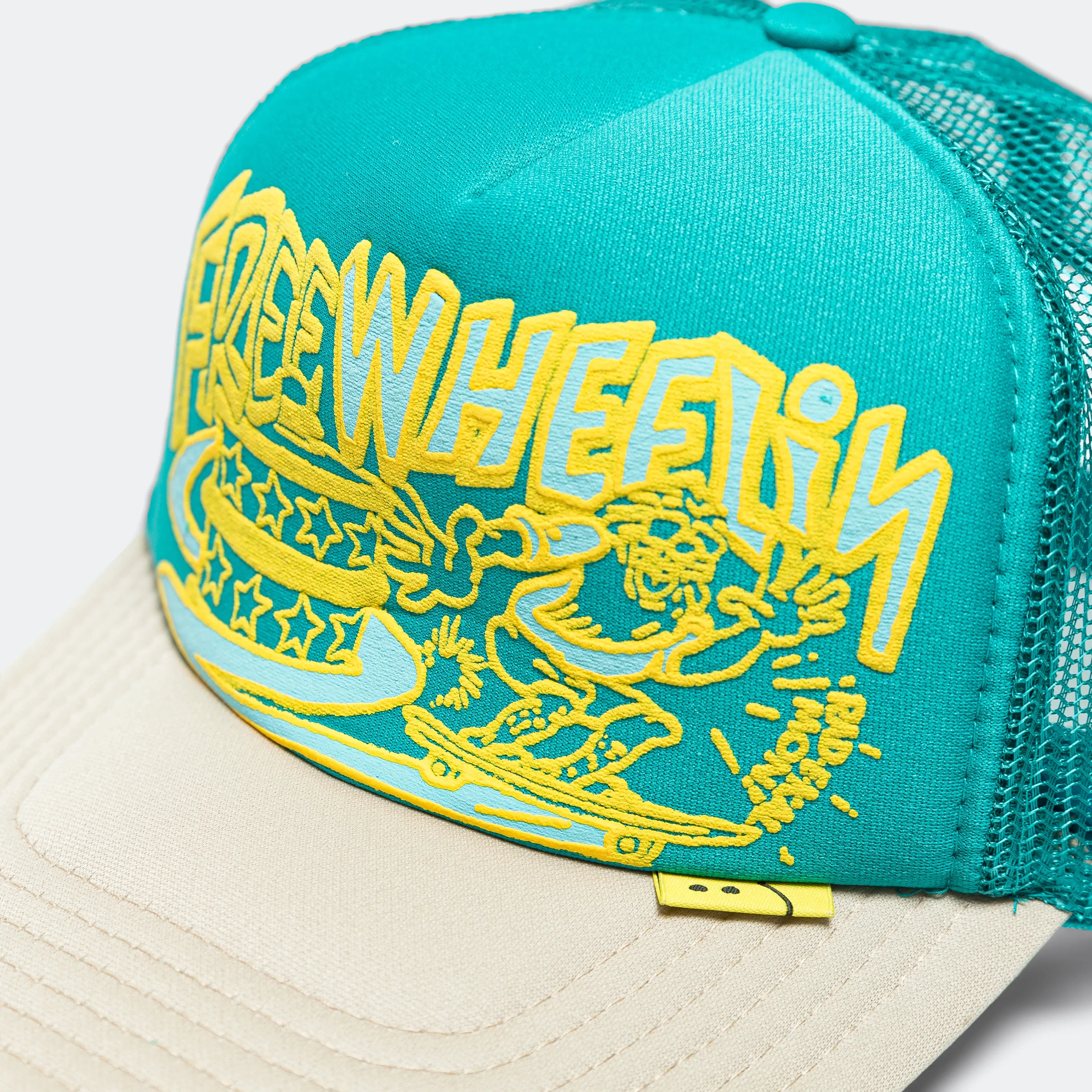 KAPITAL FREE WHEELIN' Trucker Cap - Turquoise/Beige