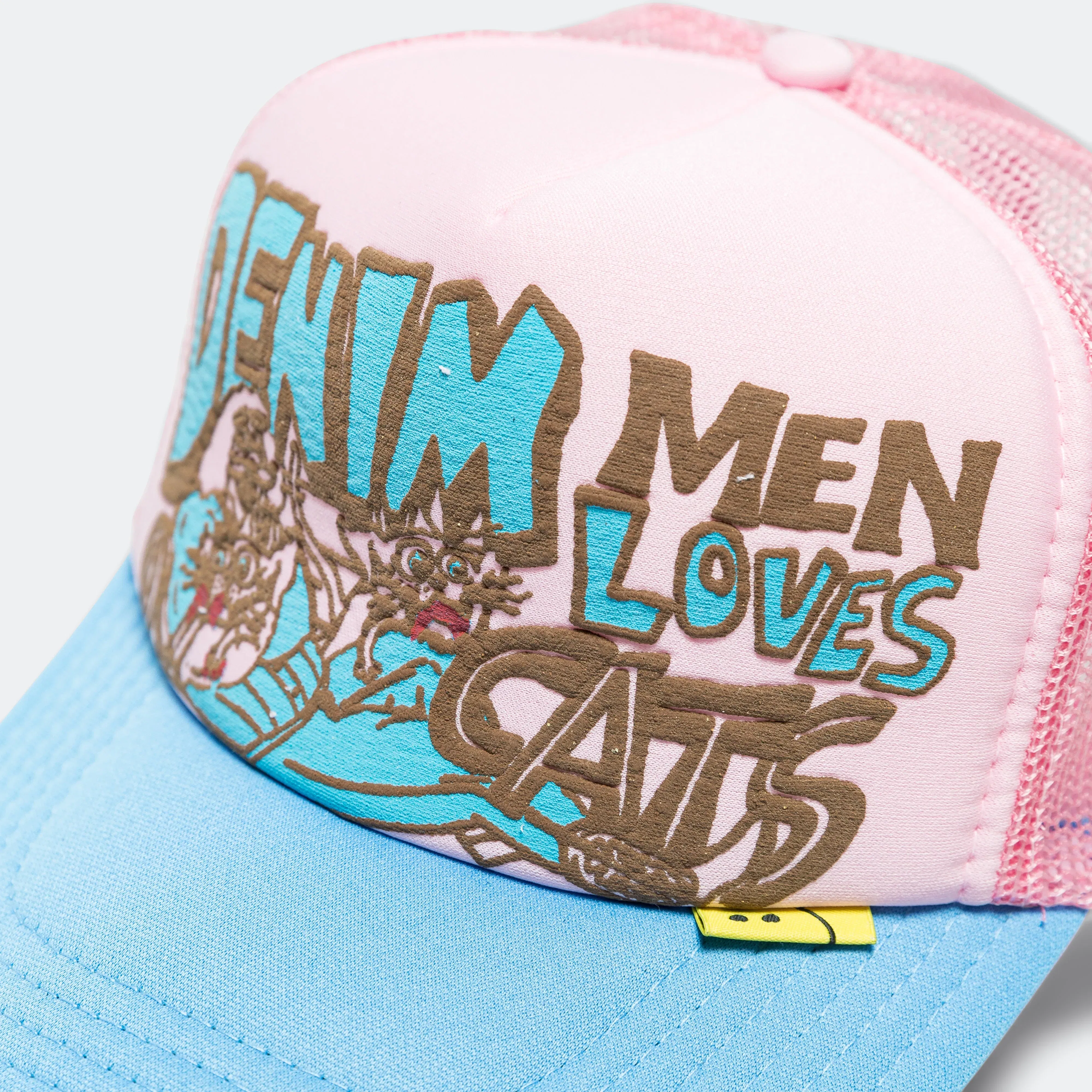 KAPITAL DENIM MEN LOVE CATS Trucker Cap - Pink/Sax
