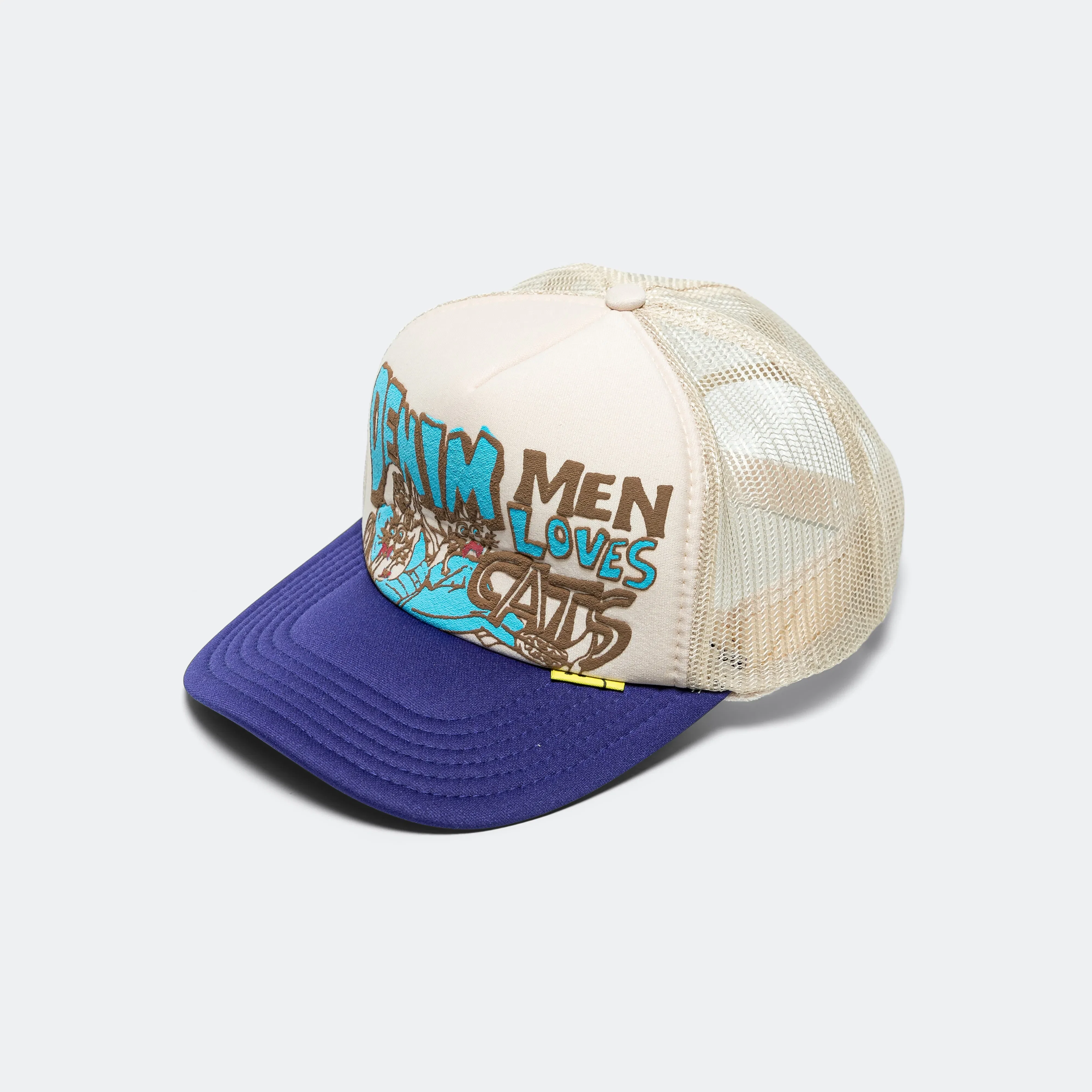 KAPITAL DENIM MEN LOVE CATS Trucker Cap - Ecru/Purple