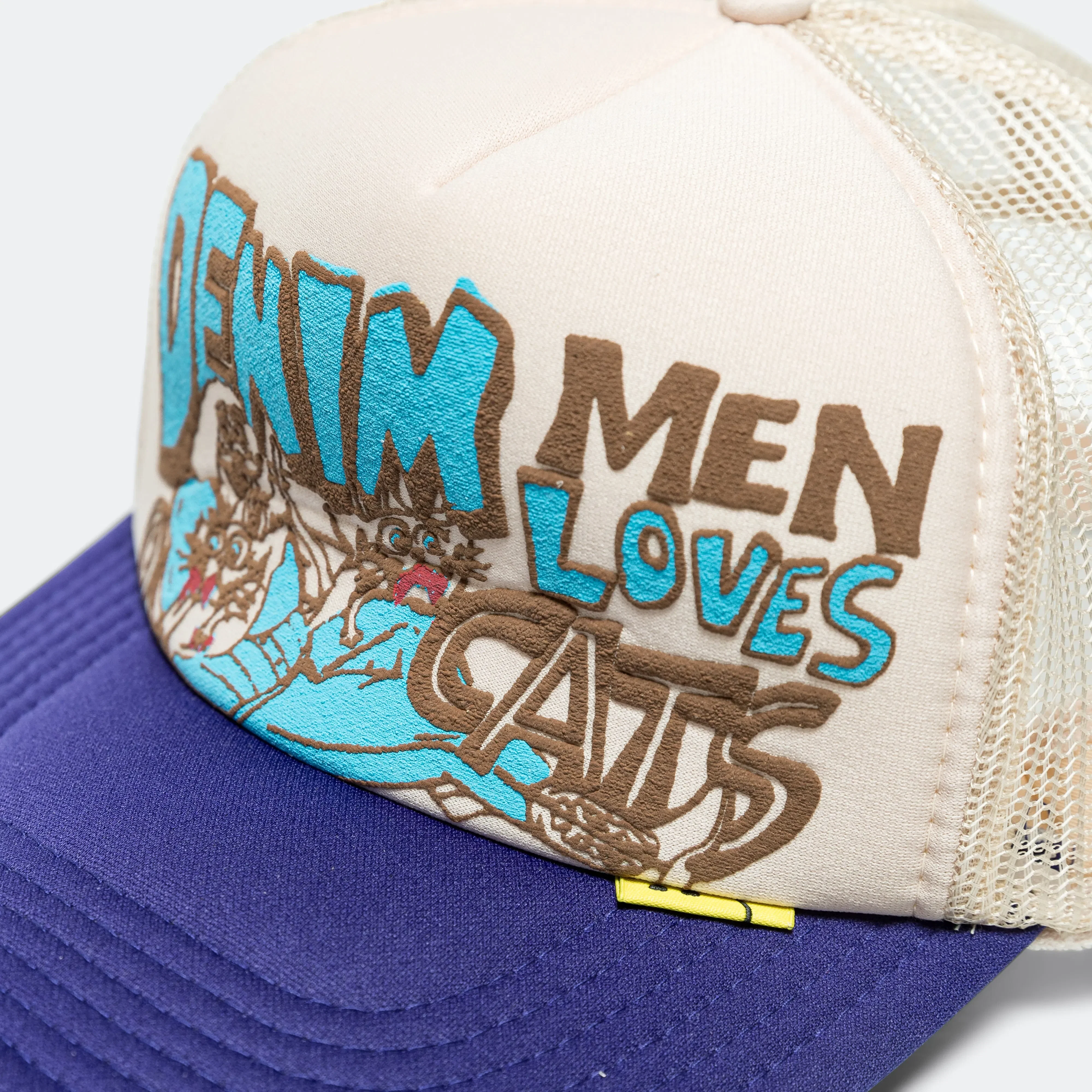 KAPITAL DENIM MEN LOVE CATS Trucker Cap - Ecru/Purple