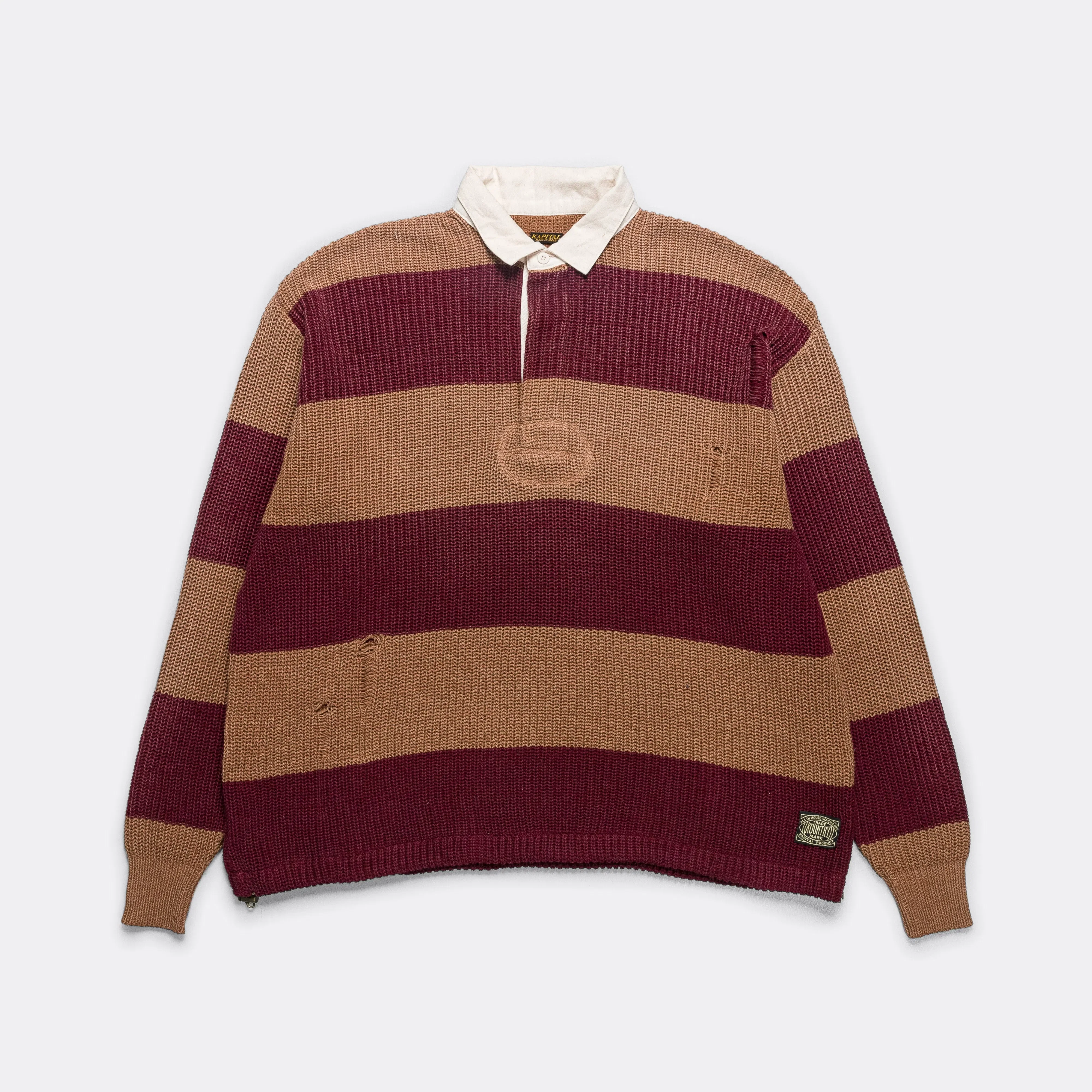 KAPITAL 5G Cotton Knit RUGGER Shirt - Brown/Burgundy