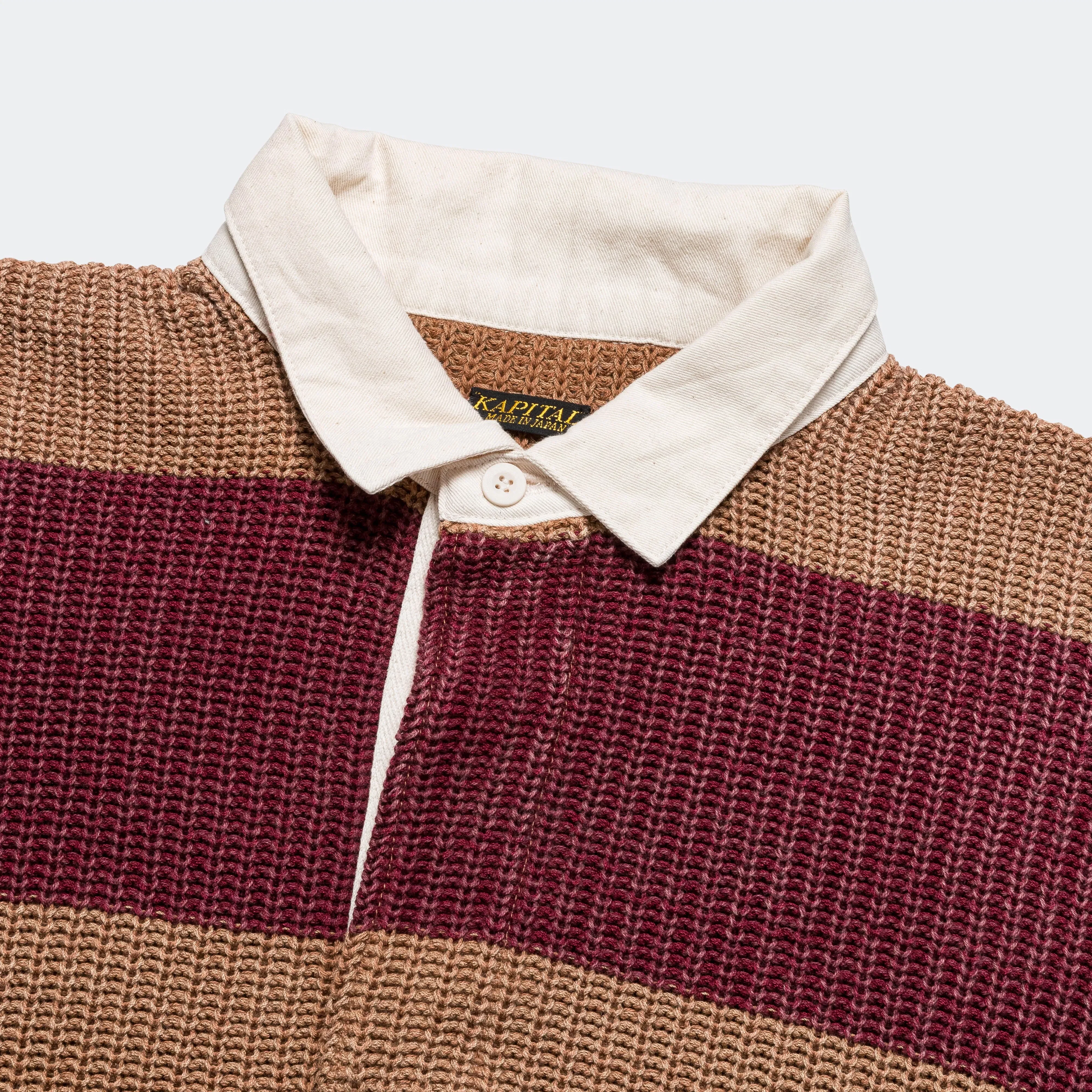 KAPITAL 5G Cotton Knit RUGGER Shirt - Brown/Burgundy