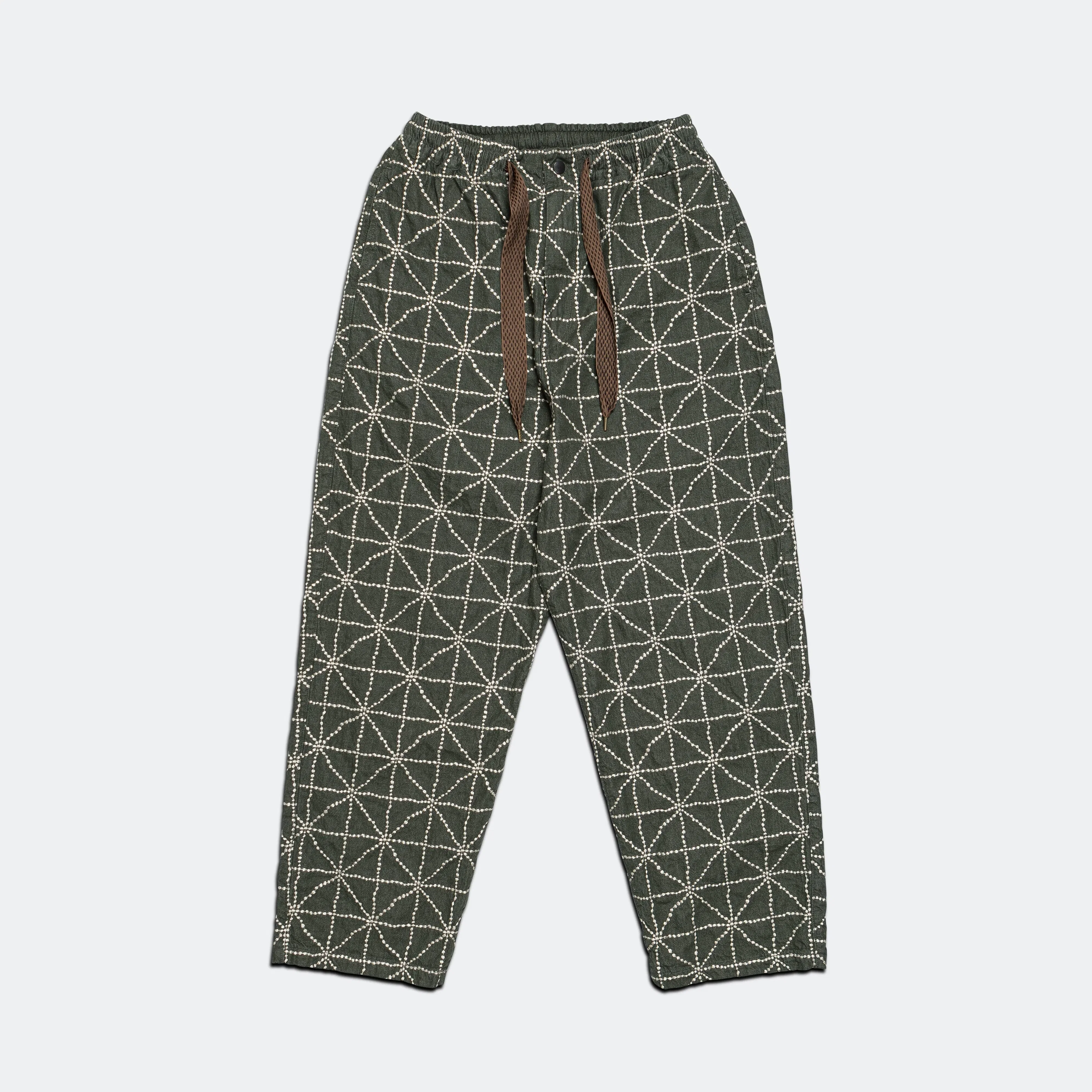 KAPITAL 8oz Color Denim FOLK-DOJO Embroidery EASY Pants - Green