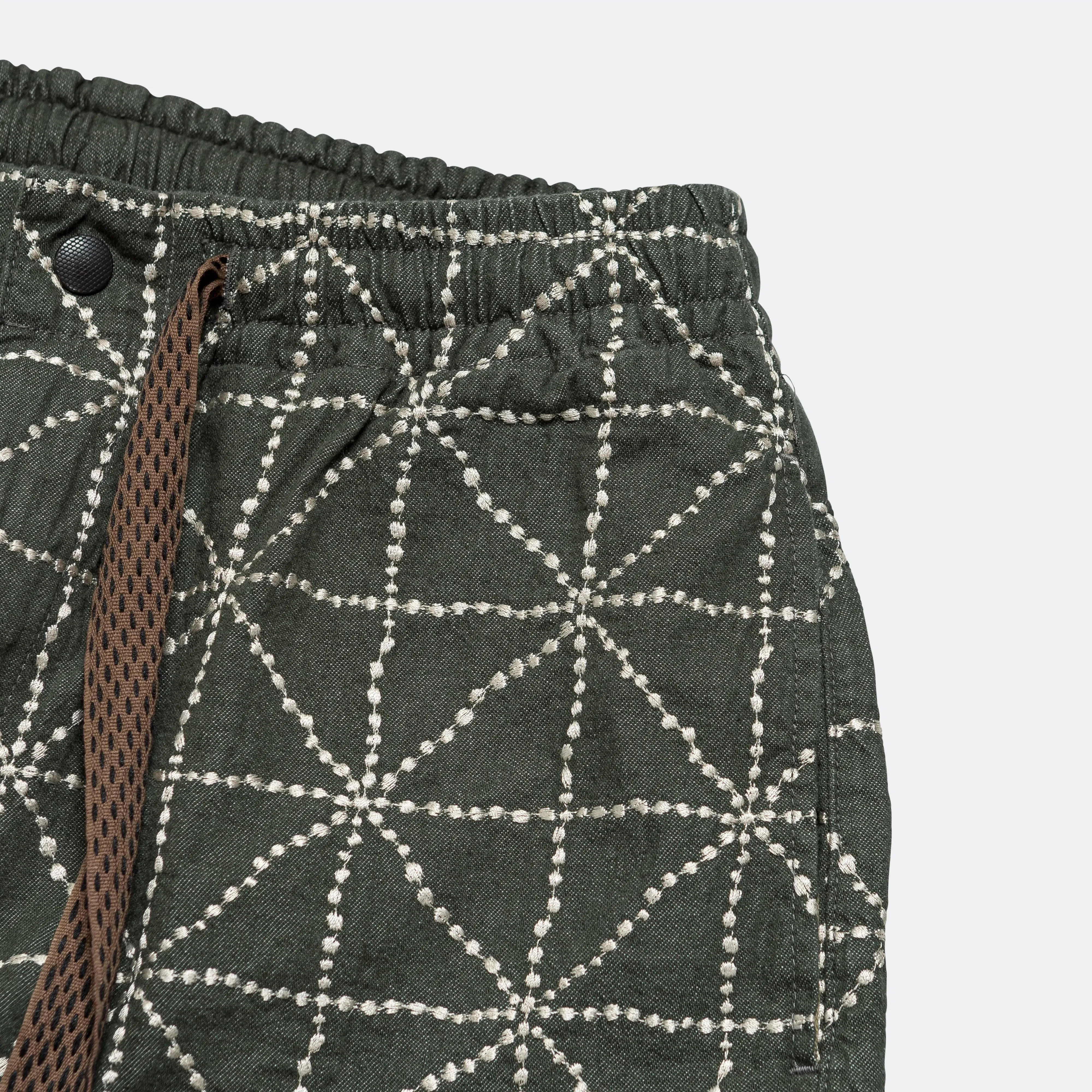 KAPITAL 8oz Color Denim FOLK-DOJO Embroidery EASY Pants - Green