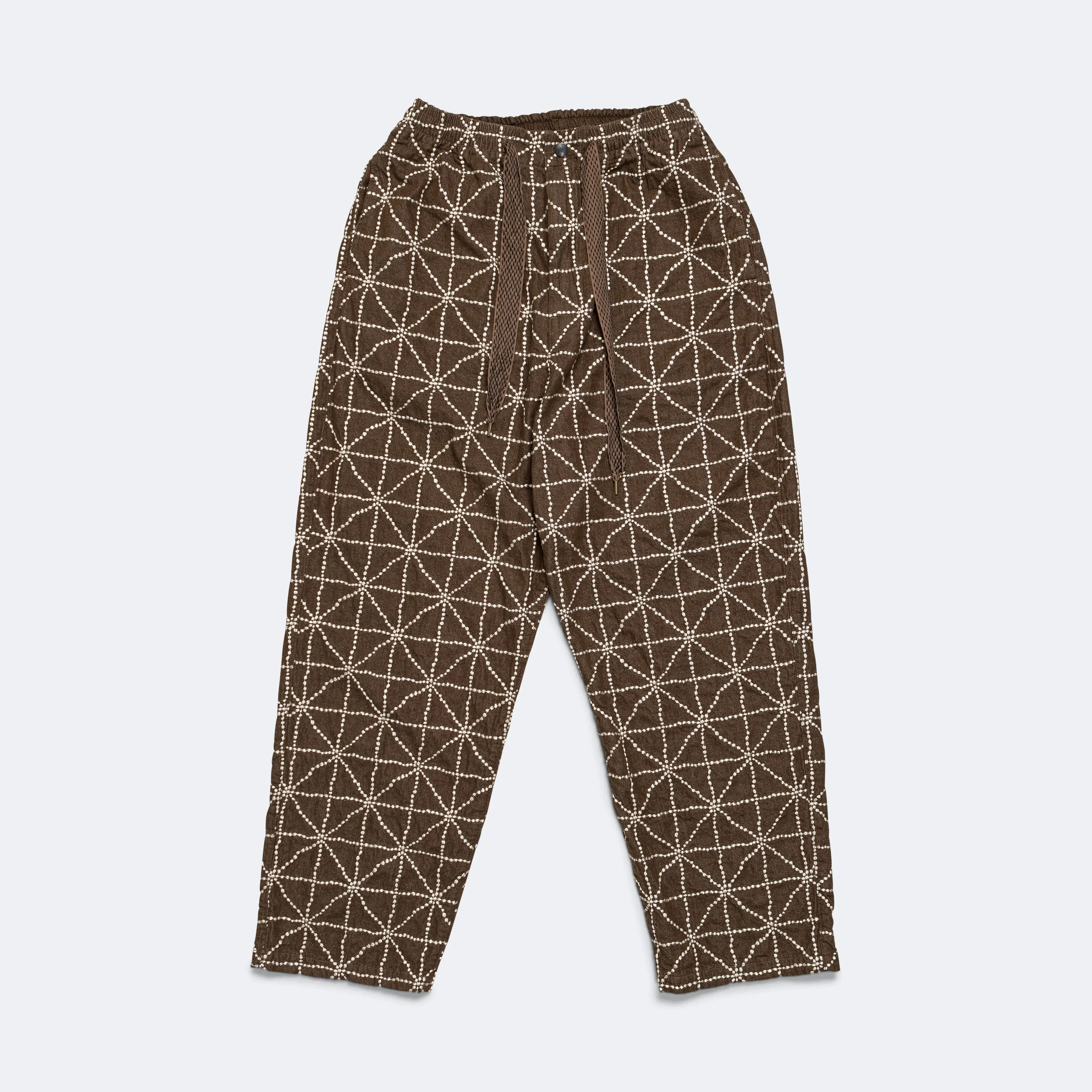 KAPITAL 8oz Color Denim FOLK-DOJO Embroidery EASY Pants - Brown