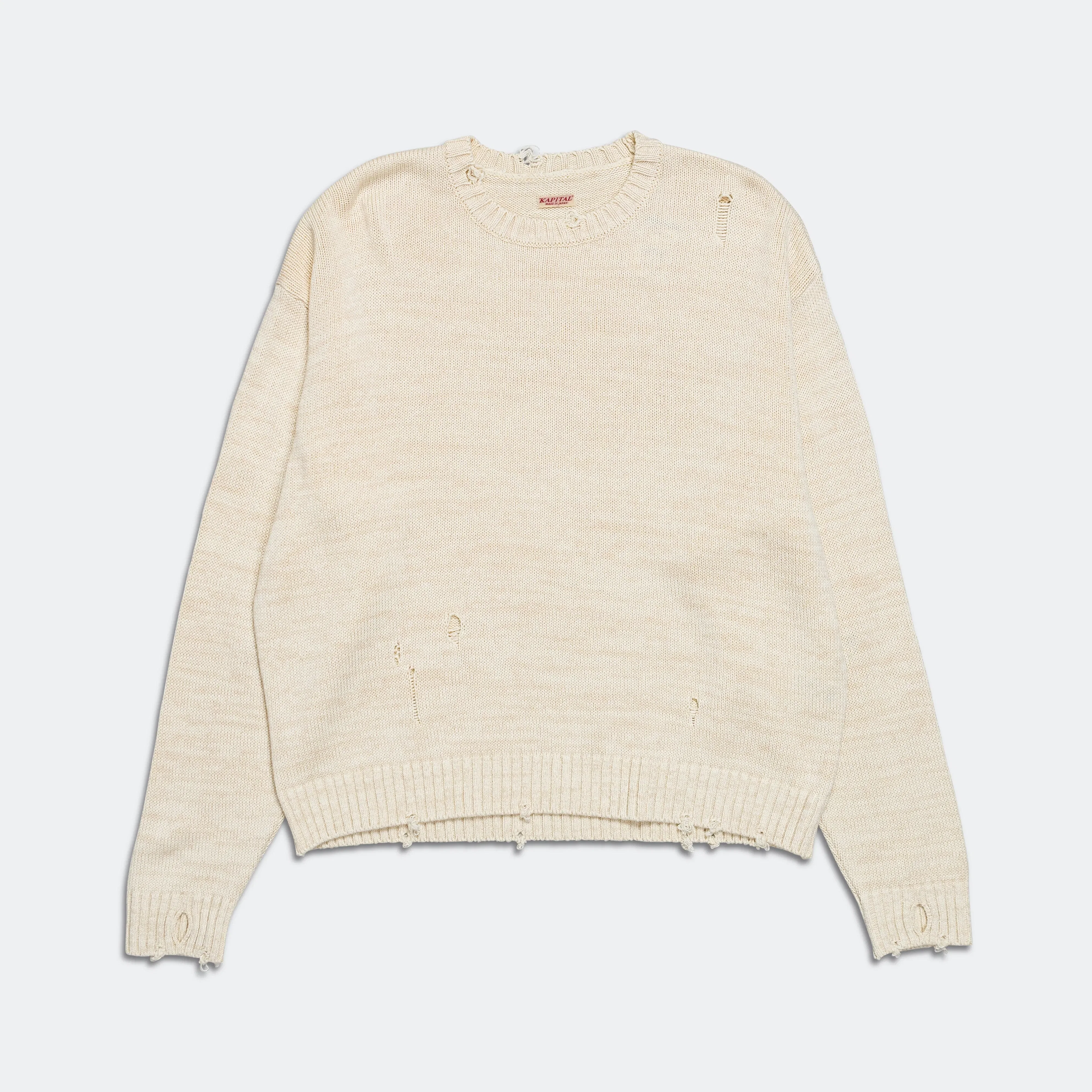 KAPITAL 5G Cotton Knit RAINBOWY Patch Crew Sweater - Ecru