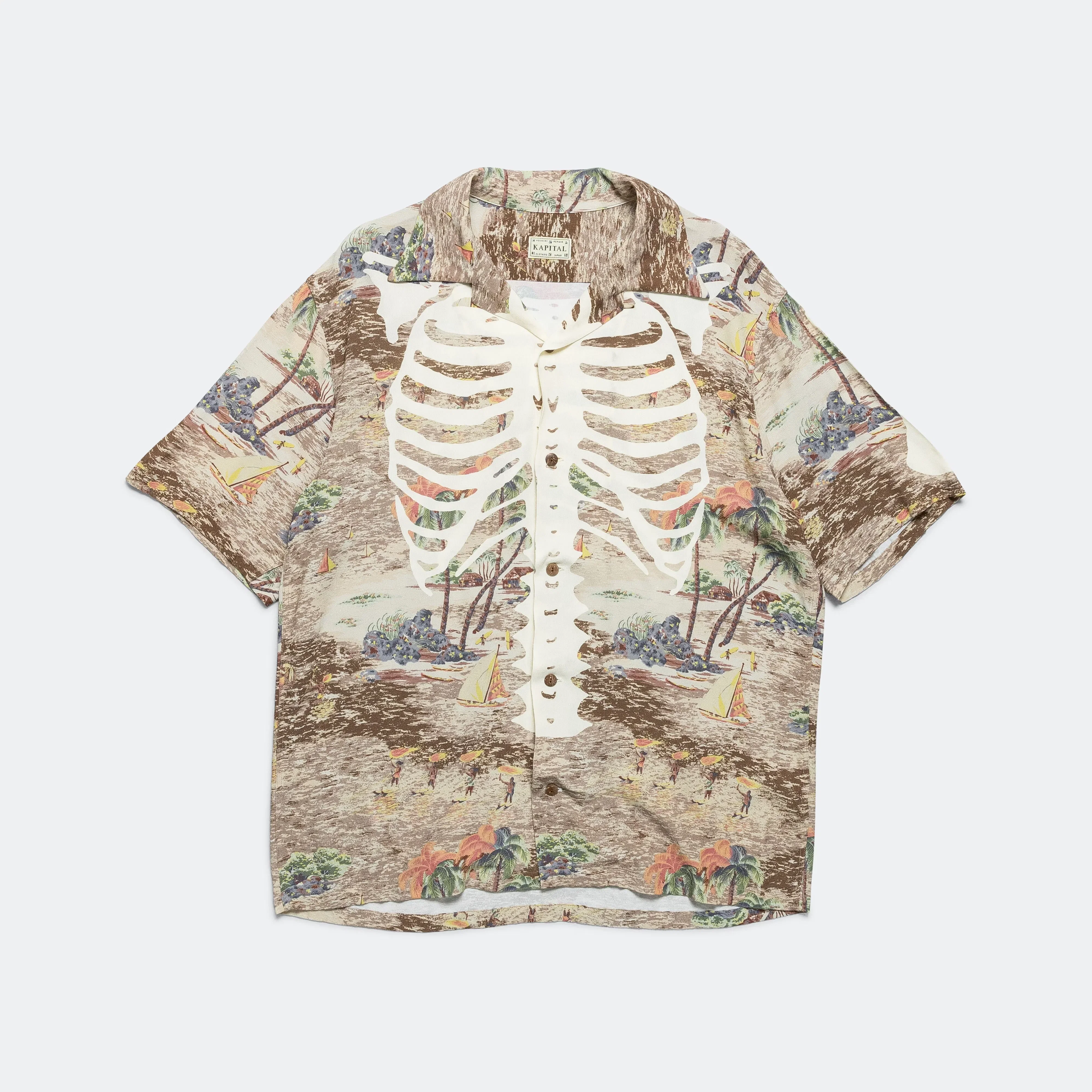 KAPITAL Rayon KAMEKAMEHA BONE Aloha Shirt - Brown