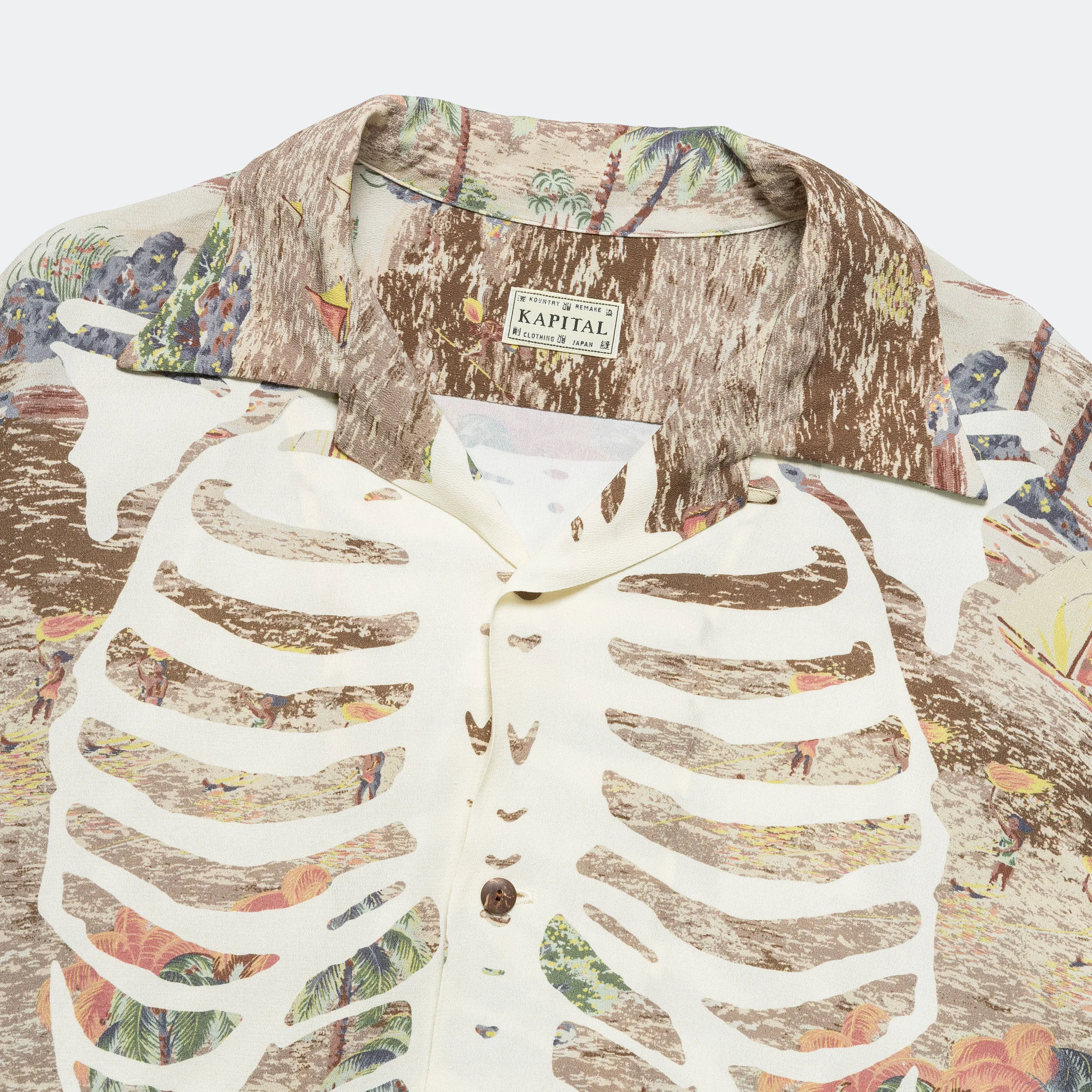 KAPITAL Rayon KAMEKAMEHA BONE Aloha Shirt - Brown