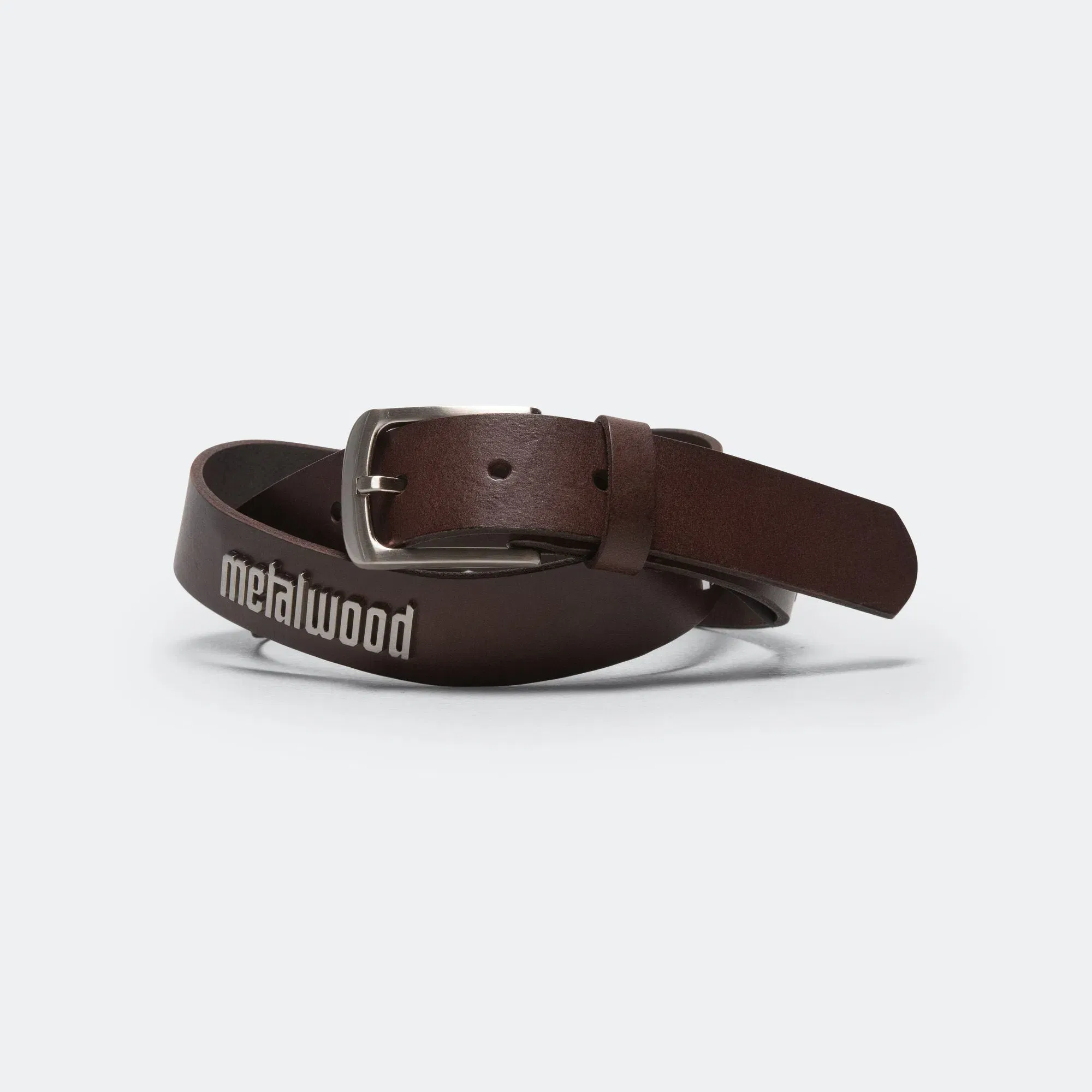 Metalwood Metal Logo Leather Studded Belt - Brown