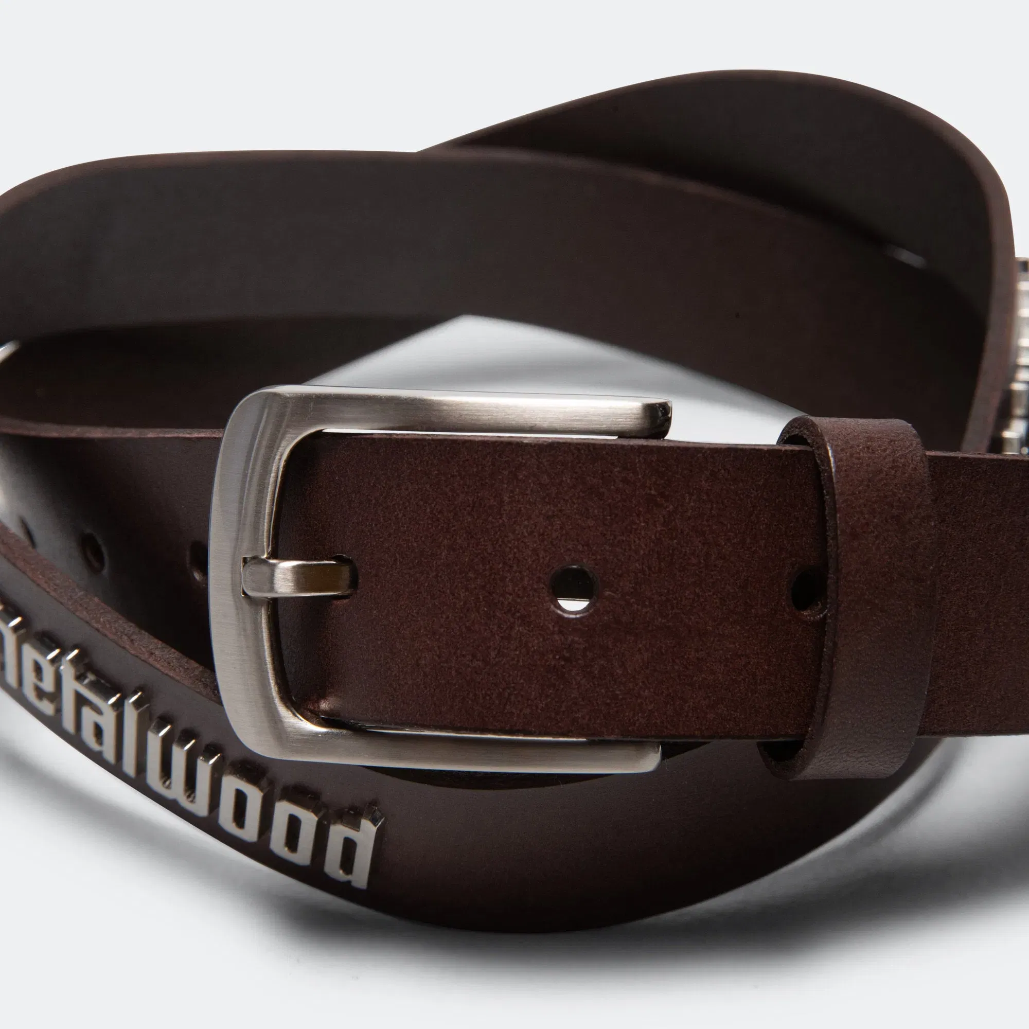 Metalwood Metal Logo Leather Studded Belt - Brown