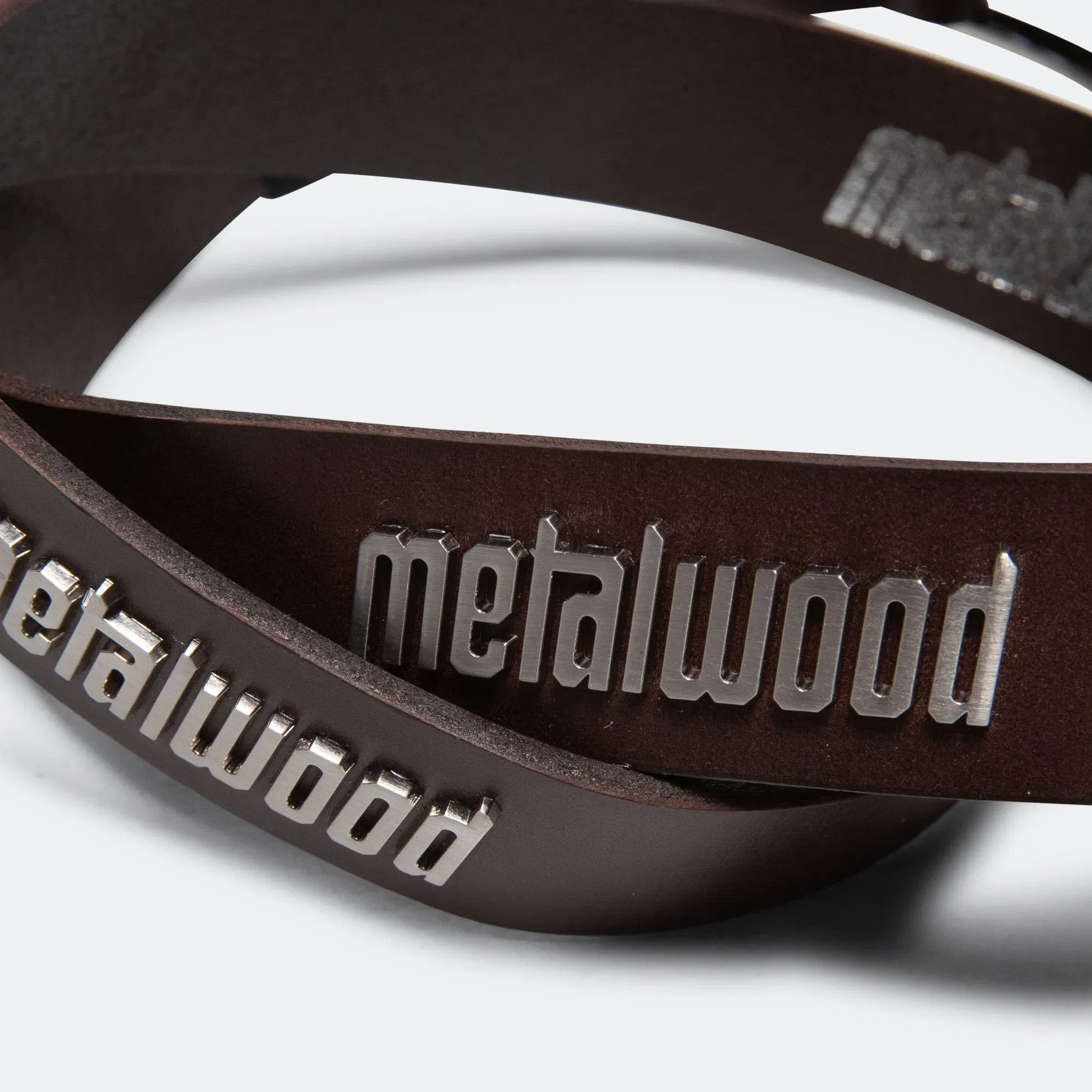 Metalwood Metal Logo Leather Studded Belt - Brown