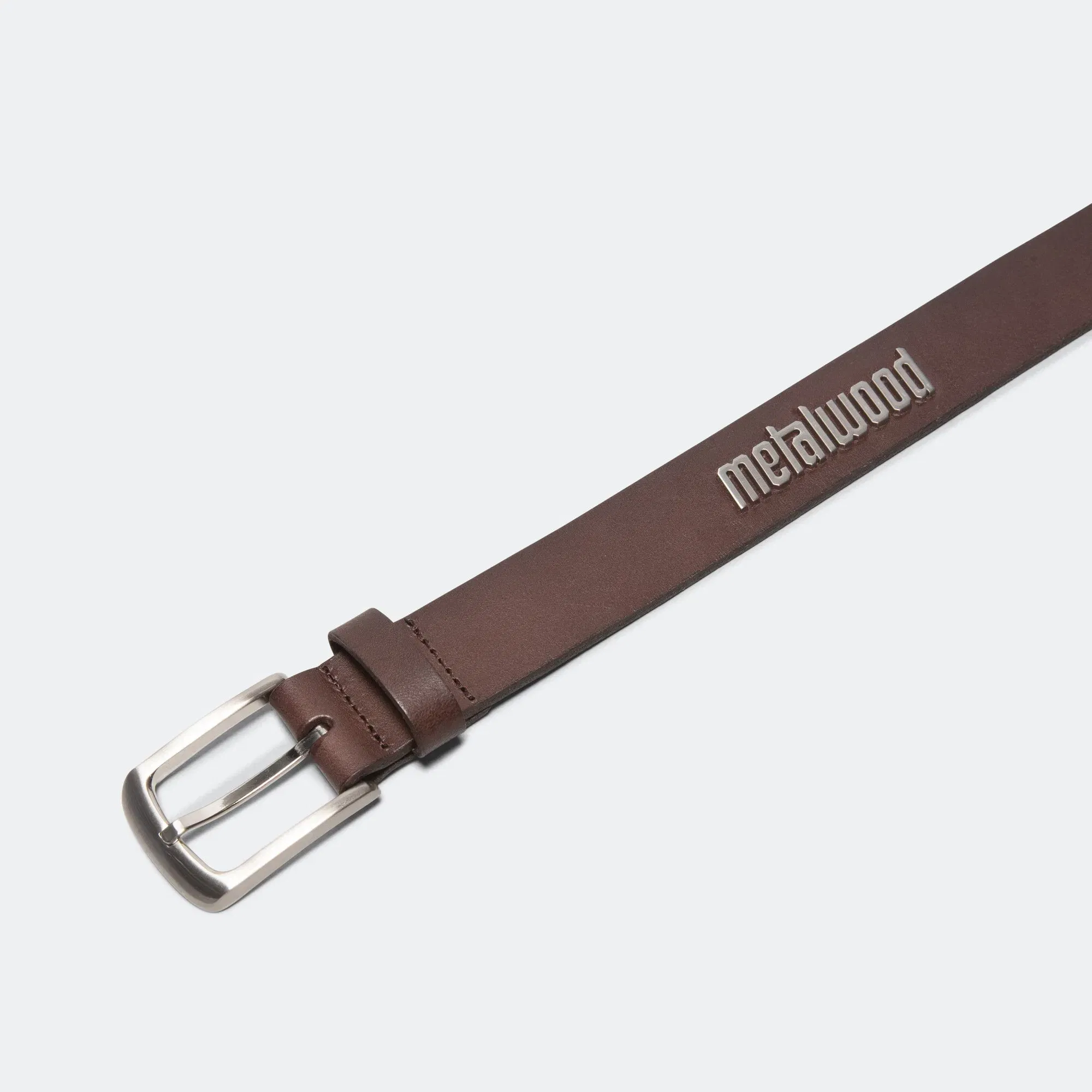 Metalwood Metal Logo Leather Studded Belt - Brown