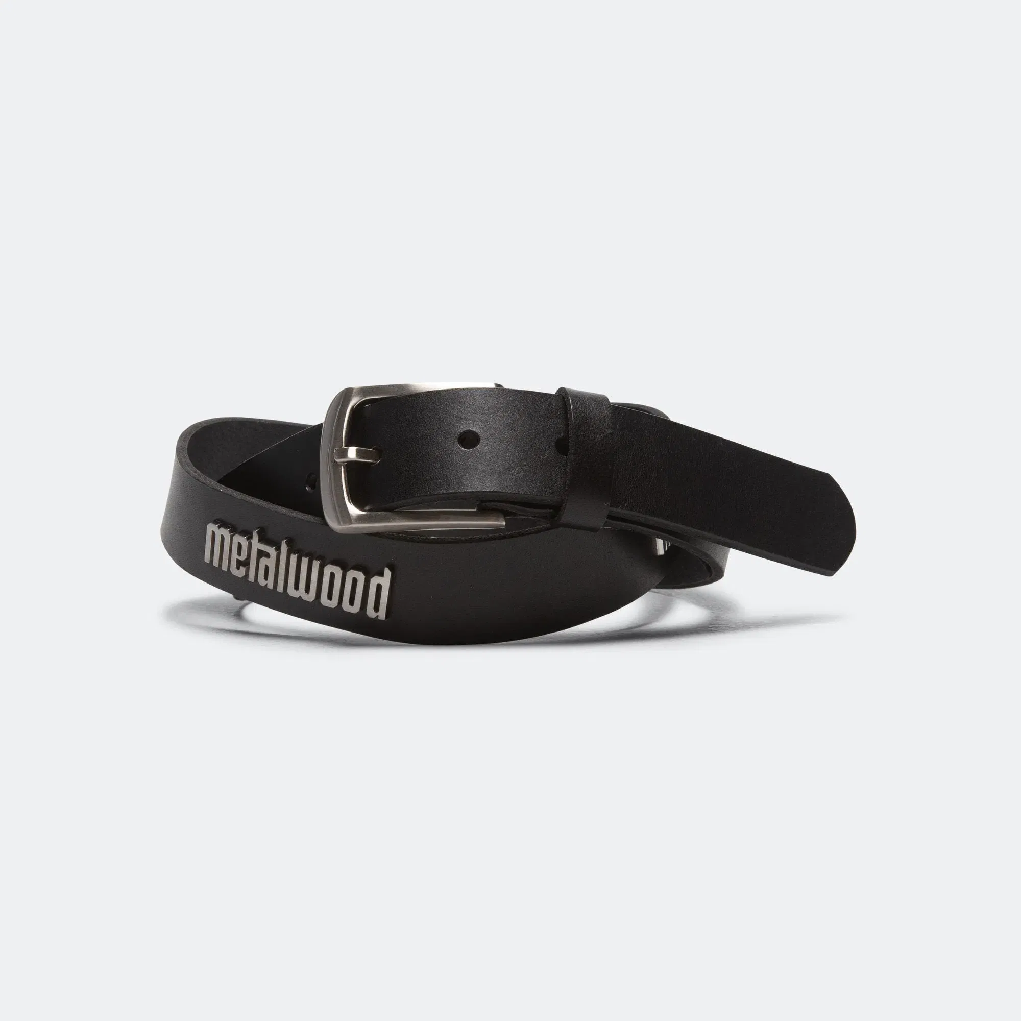 Metalwood Metal Logo Leather Studded Belt - Black