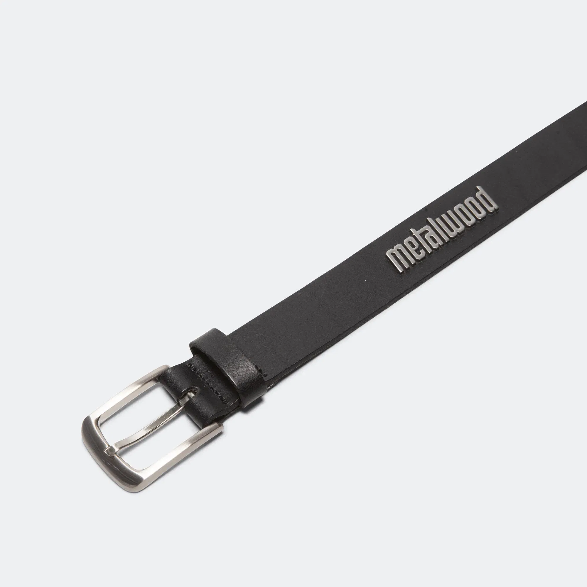 Metalwood Metal Logo Leather Studded Belt - Black