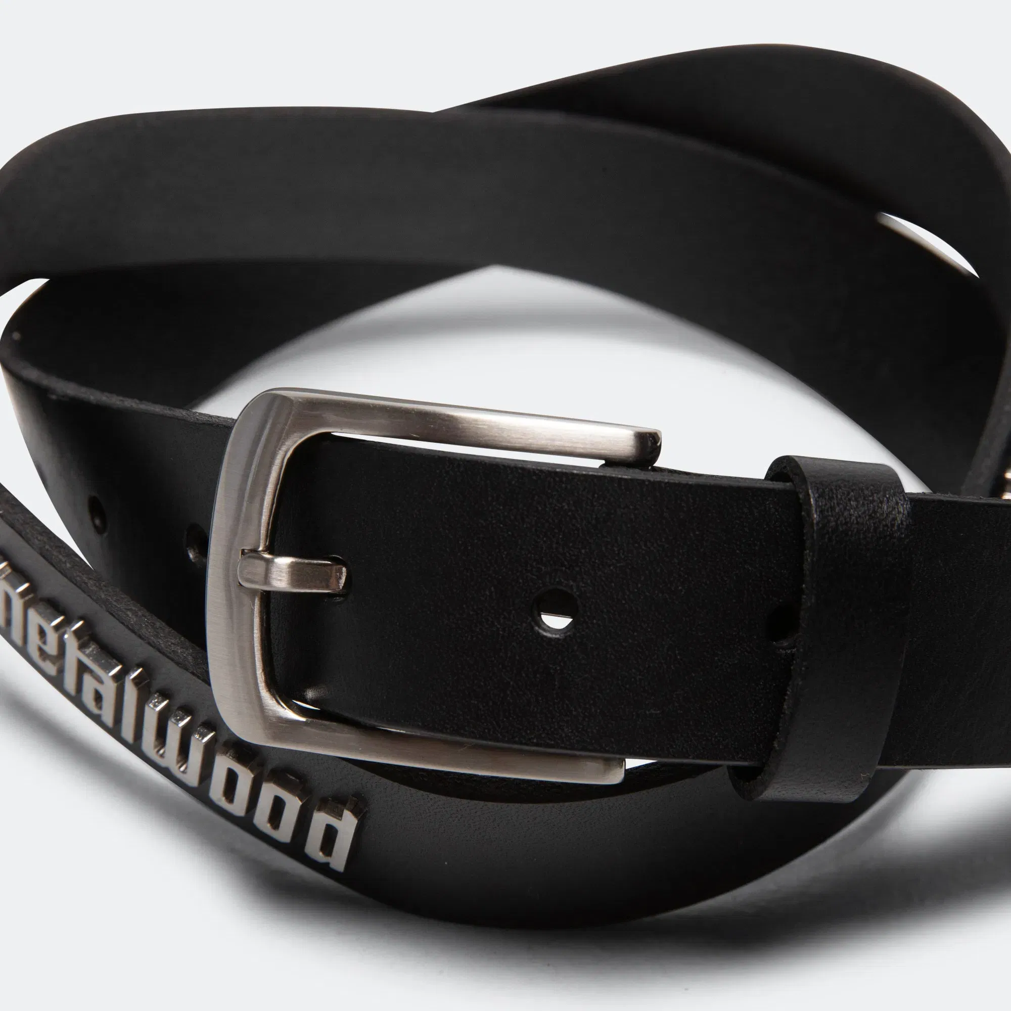 Metalwood Metal Logo Leather Studded Belt - Black