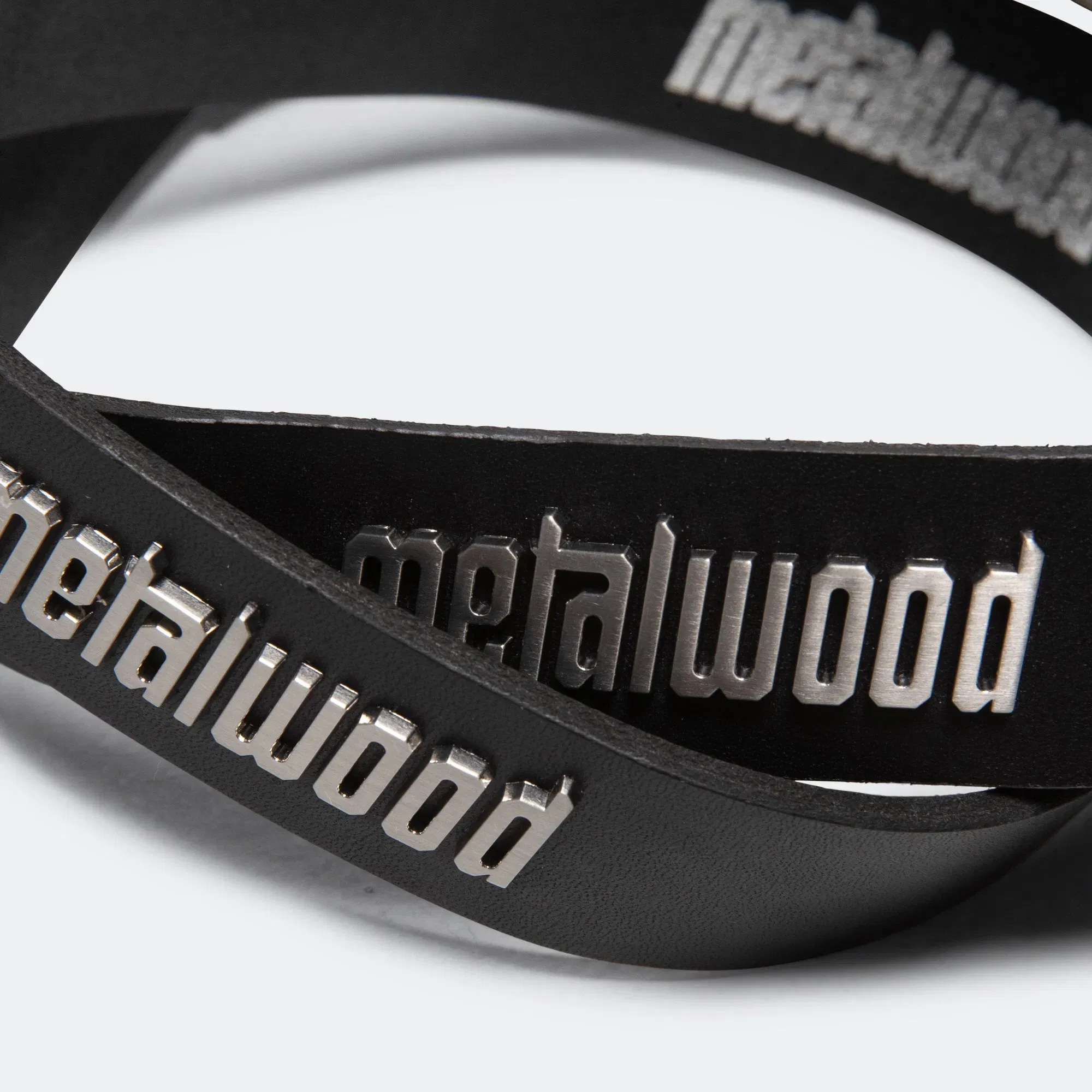 Metalwood Metal Logo Leather Studded Belt - Black