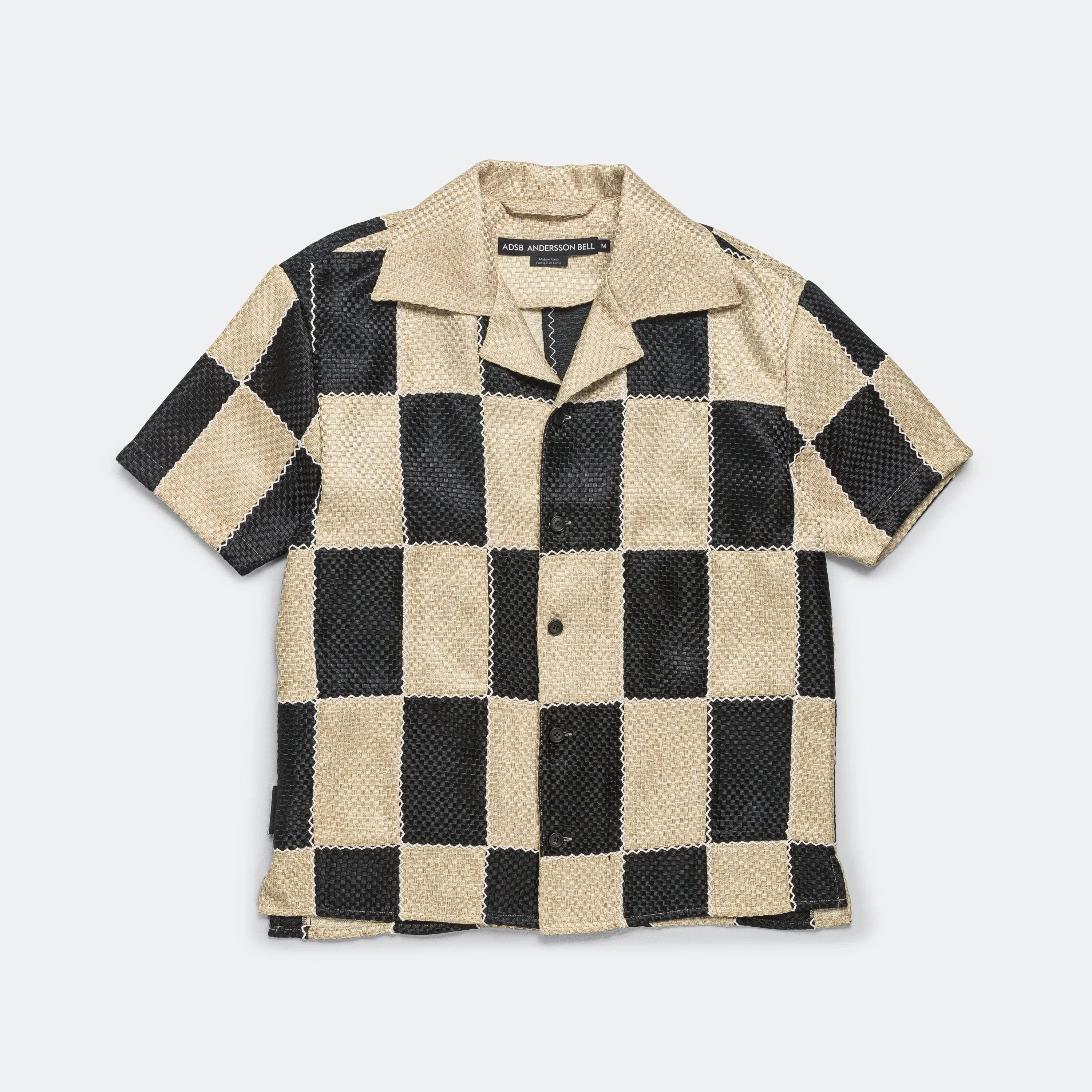 Andersson Bell Patchwork Open Collar SS Shirt - Black/Beige