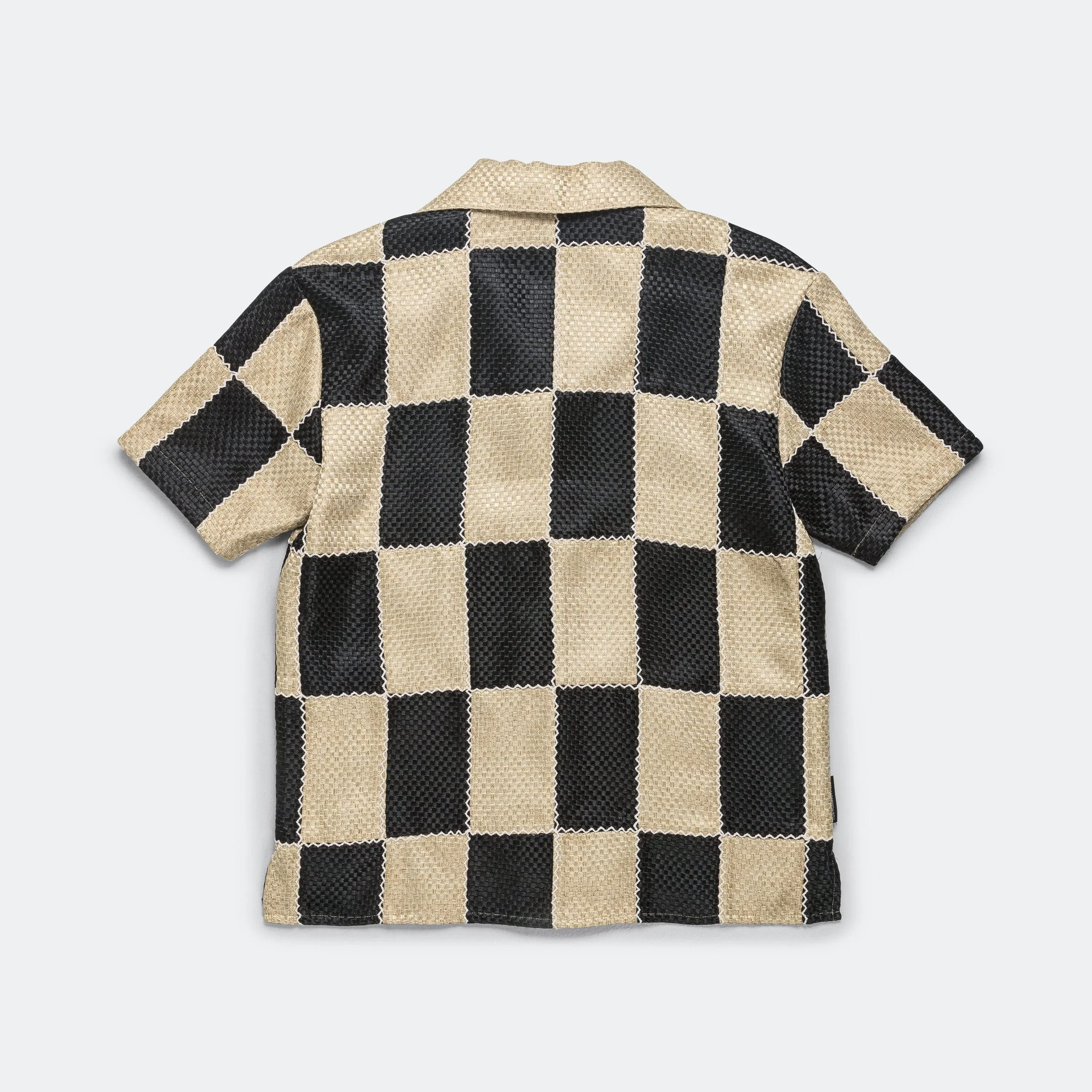 Andersson Bell Patchwork Open Collar SS Shirt - Black/Beige