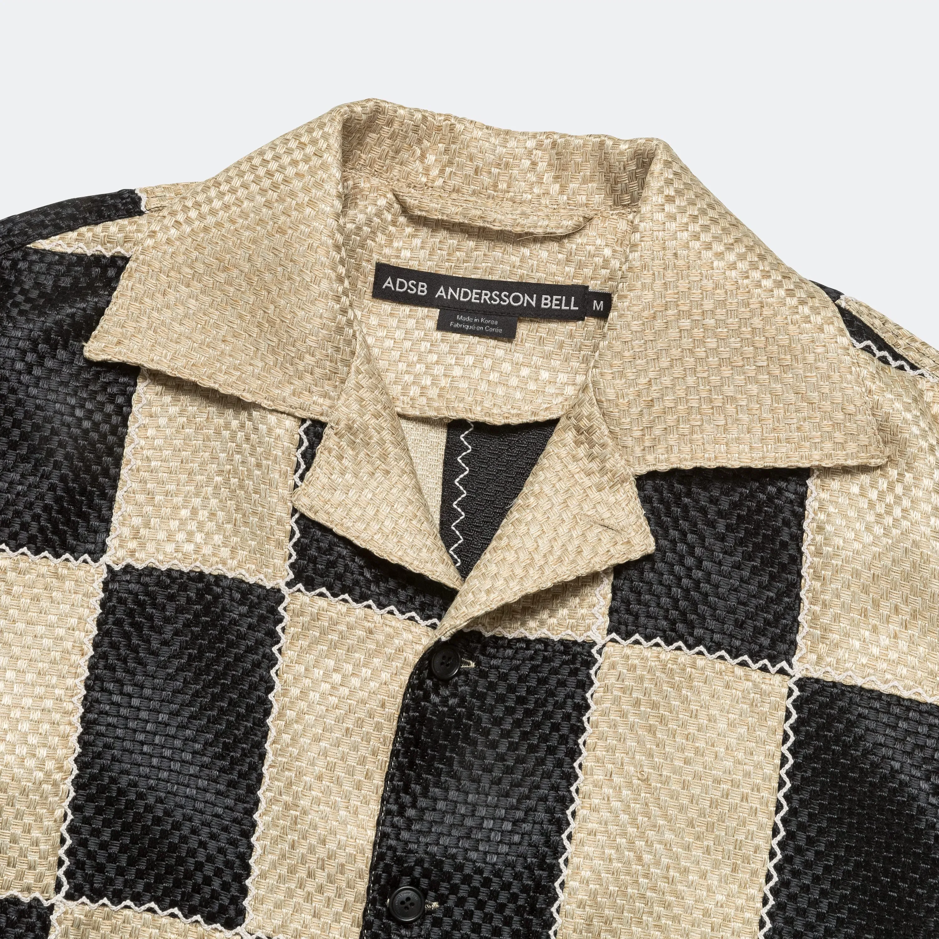Andersson Bell Patchwork Open Collar SS Shirt - Black/Beige
